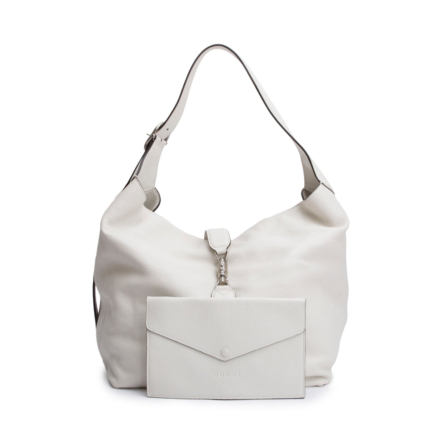 Gucci White Grained Leather Jackie 1961 Medium Crossbody Bag