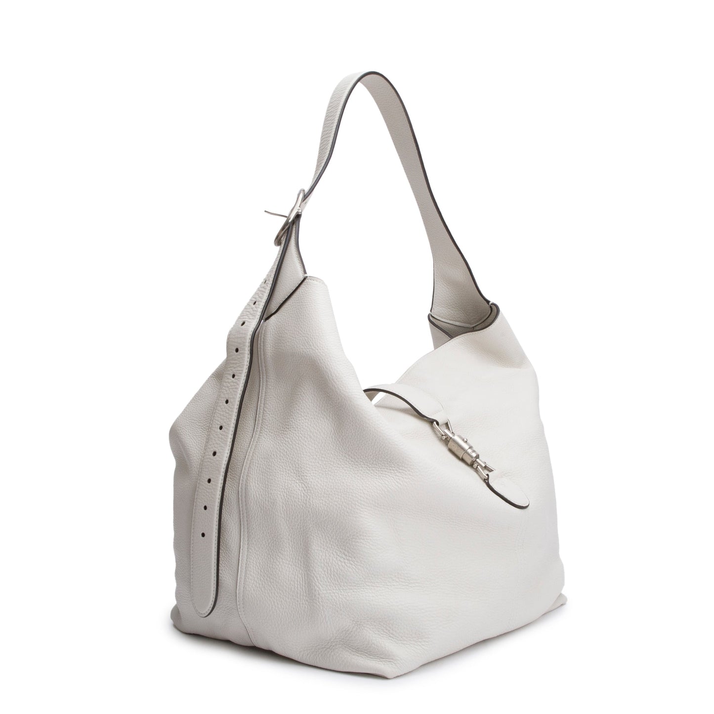 Gucci White Grained Leather Jackie 1961 Medium Crossbody Bag