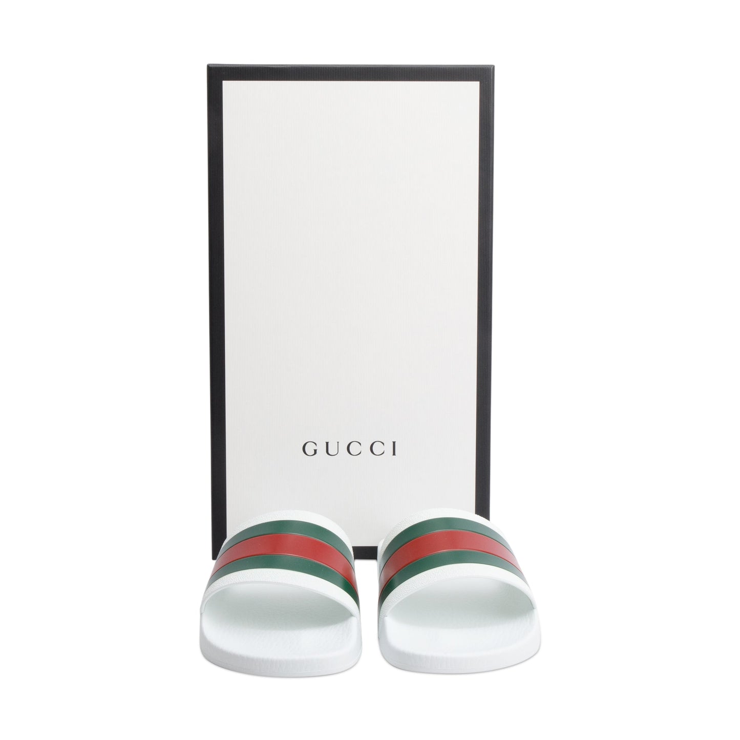 Gucci White, Green & Red Web Accent Rubber Slides
