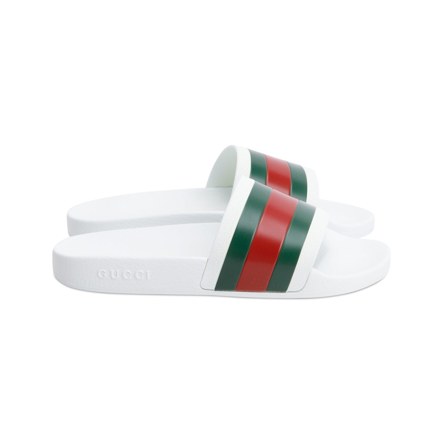 Gucci White, Green & Red Web Accent Rubber Slides