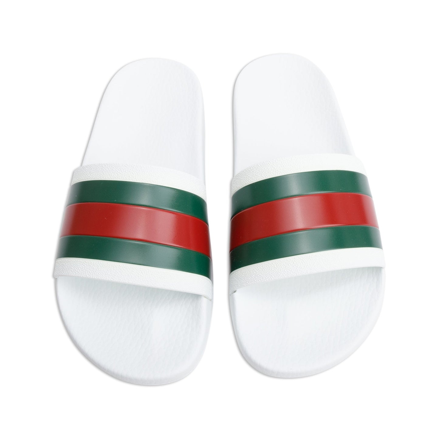 Gucci White, Green & Red Web Accent Rubber Slides