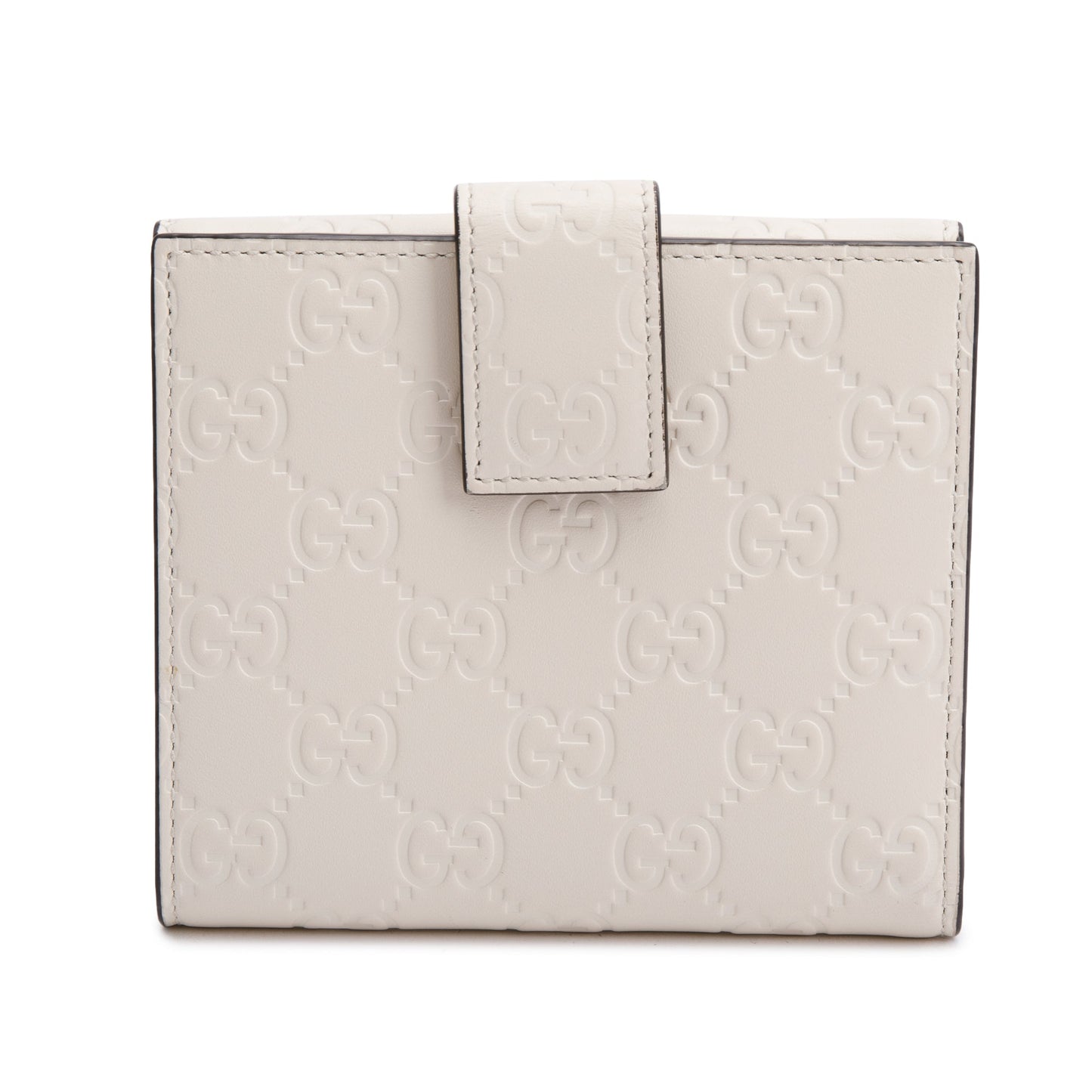 Gucci White Guccisimma Leather Compact Bow Wallet