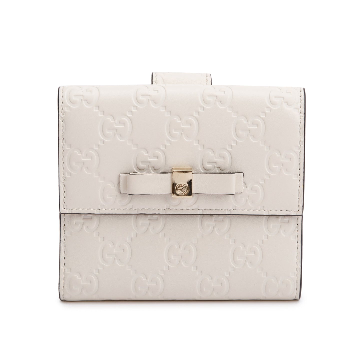 Gucci White Guccisimma Leather Compact Bow Wallet
