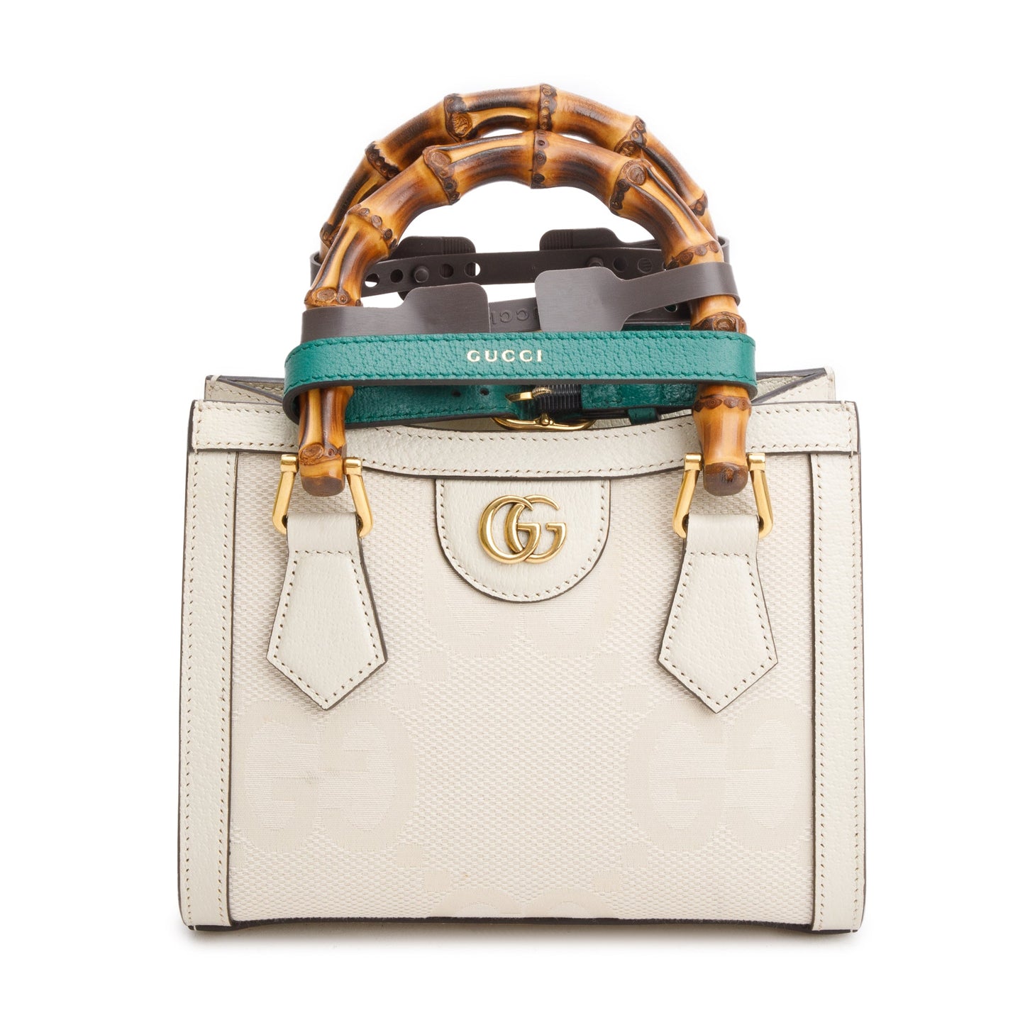 Gucci White Jumbo GG Canvas and Calfskin Leather Diana Small Tote Bag