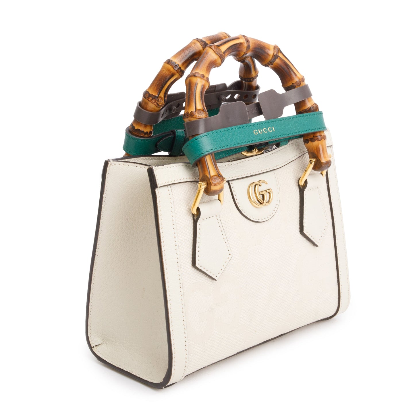 Gucci White Jumbo GG Canvas and Calfskin Leather Diana Small Tote Bag