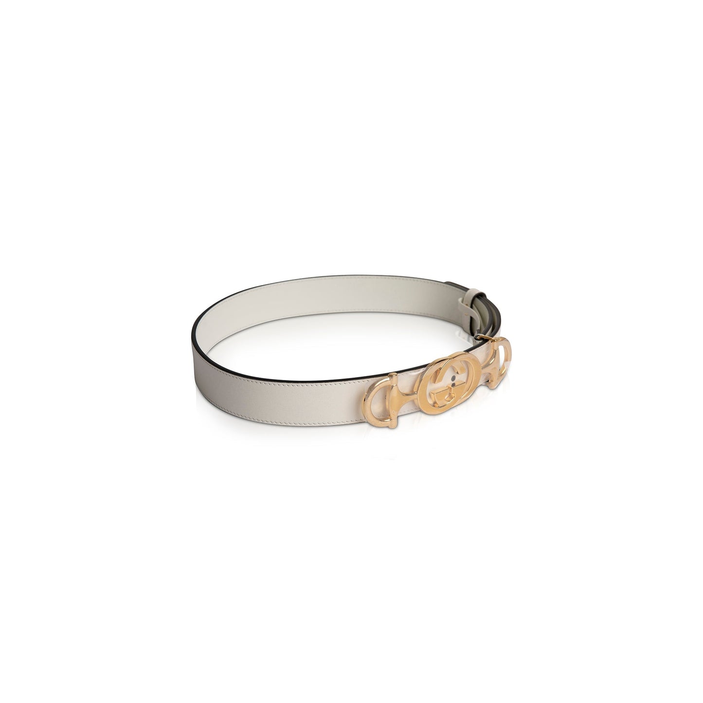 Gucci White Leather Belt with Interlocking G Horsebit Buckle