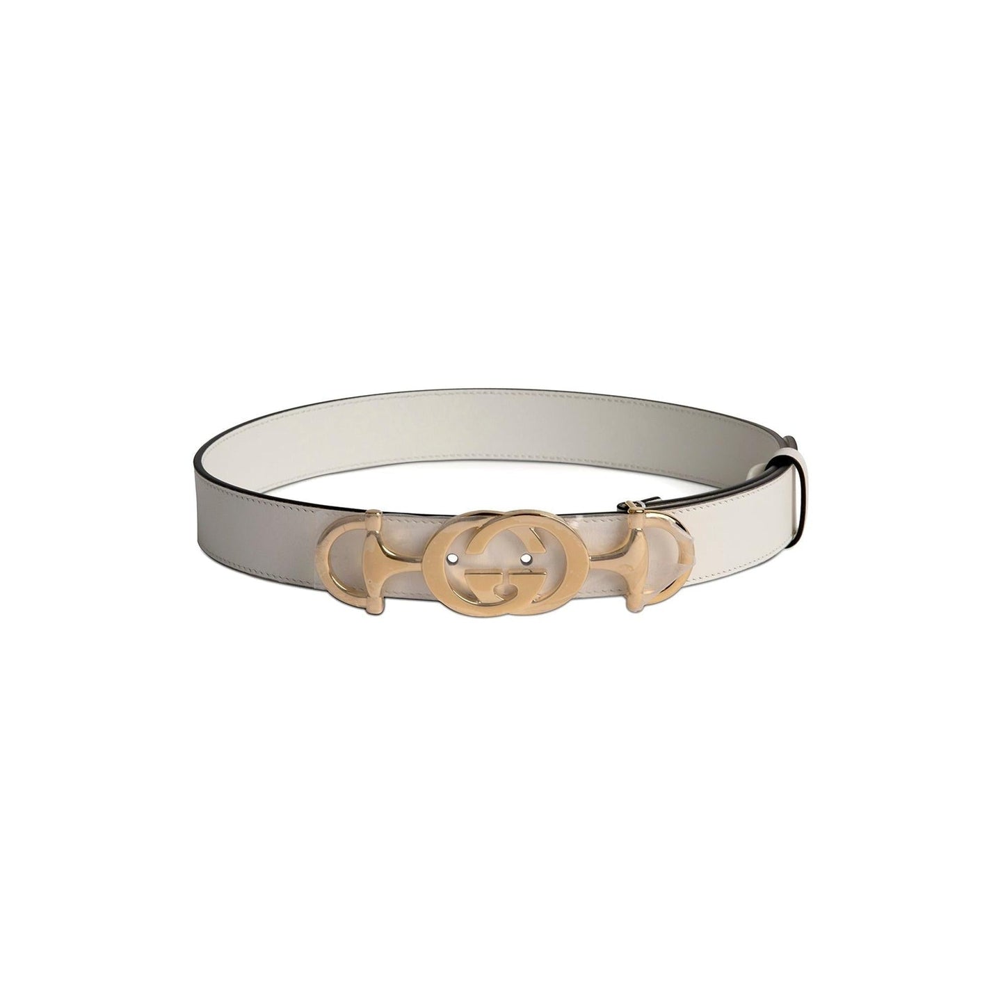 Gucci White Leather Belt with Interlocking G Horsebit Buckle