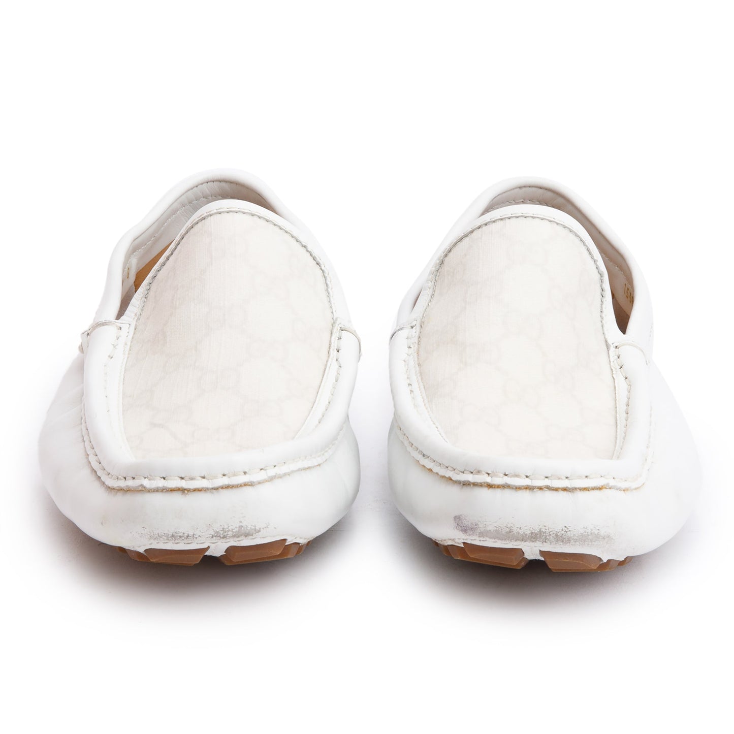 Gucci White Leather GG Supreme Drivers Loafers, Size 9.5