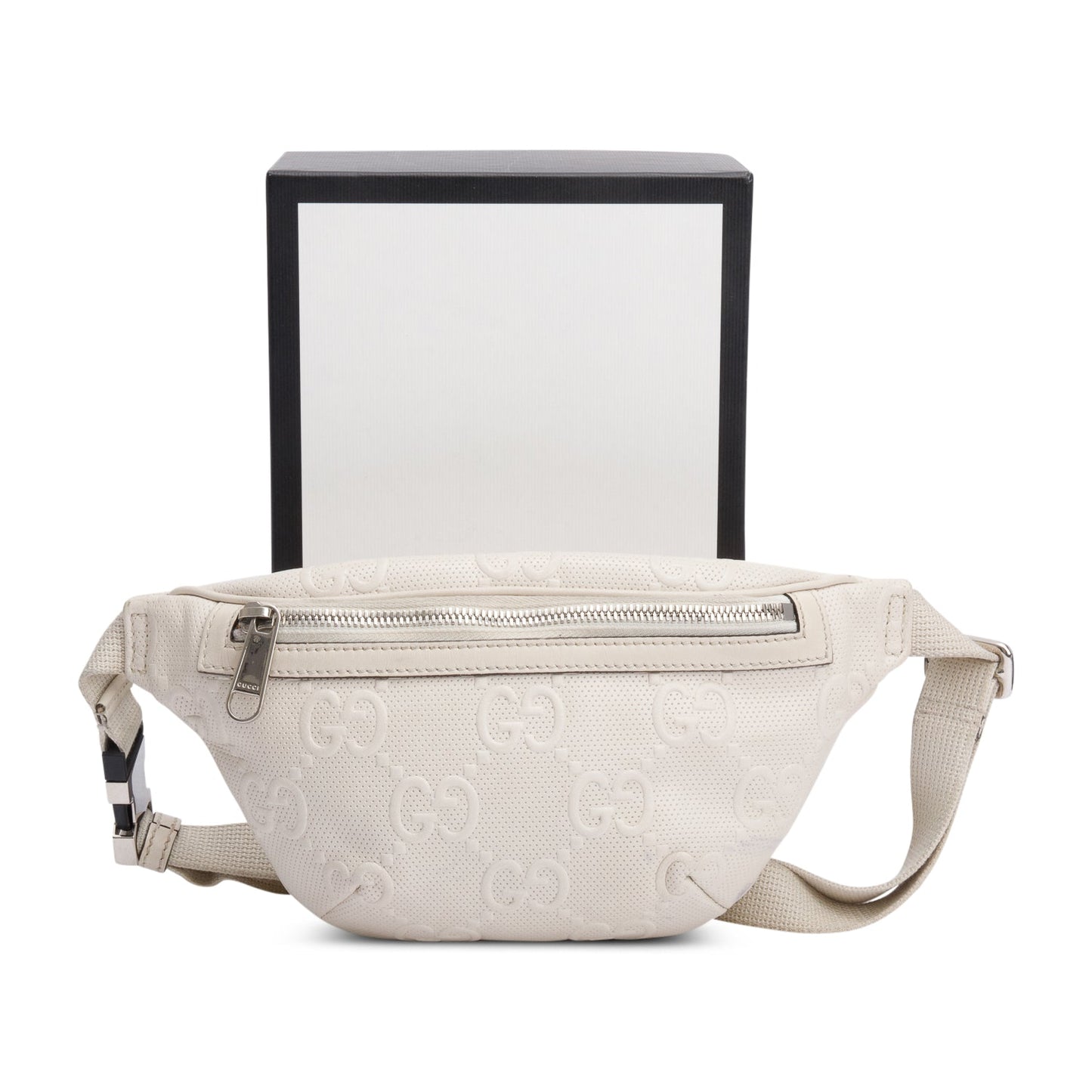 Gucci White Leather Jumbo GG Small Belt Bag