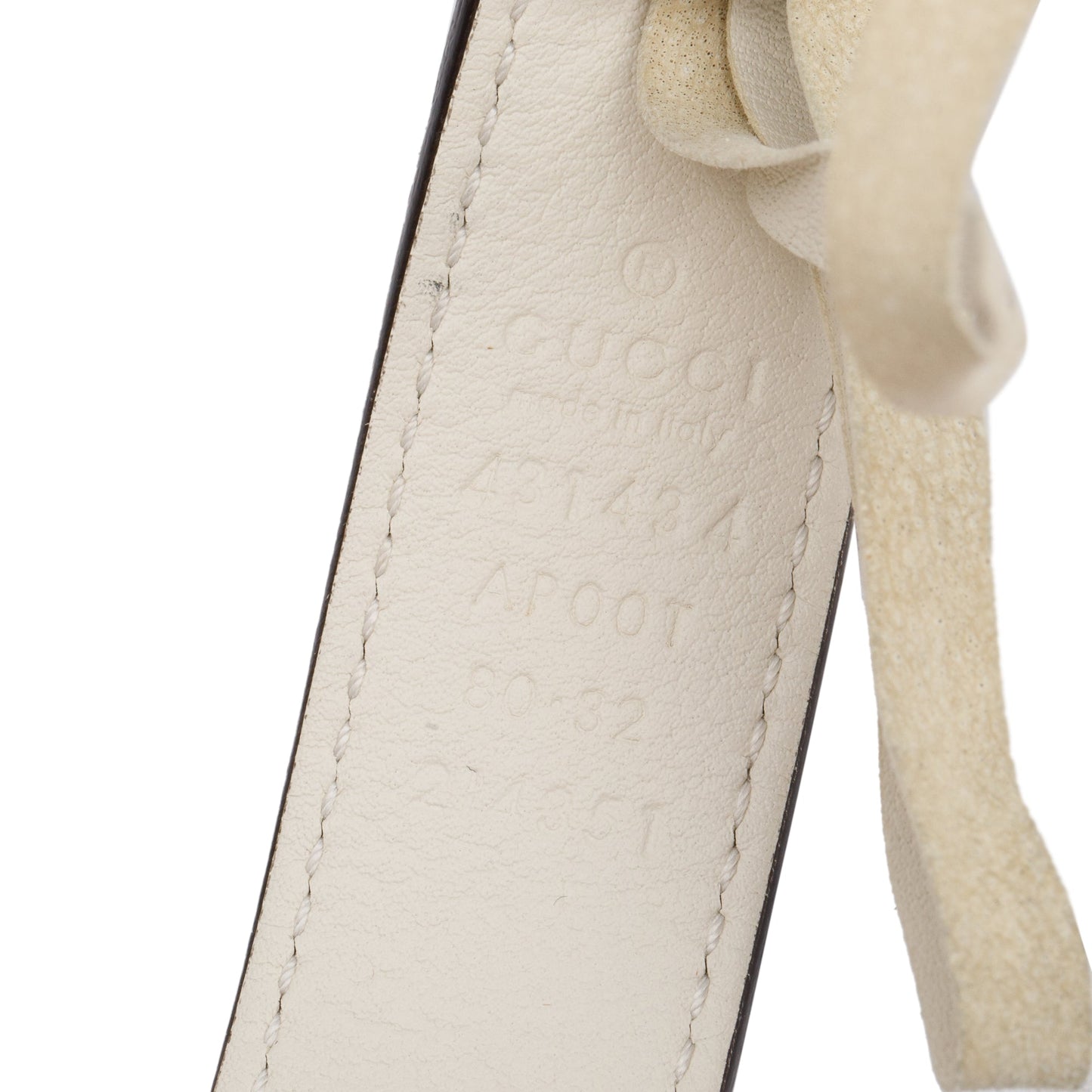 Gucci White Leather Metal Flower Buckle Thin Belt, 80 32