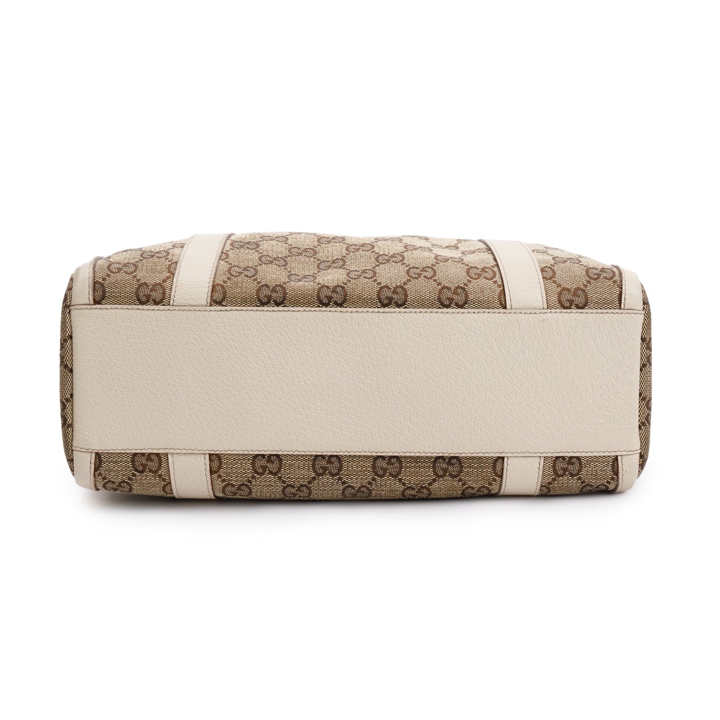 Gucci White Leather Trim GG Canvas Small Abbey Boston Bag