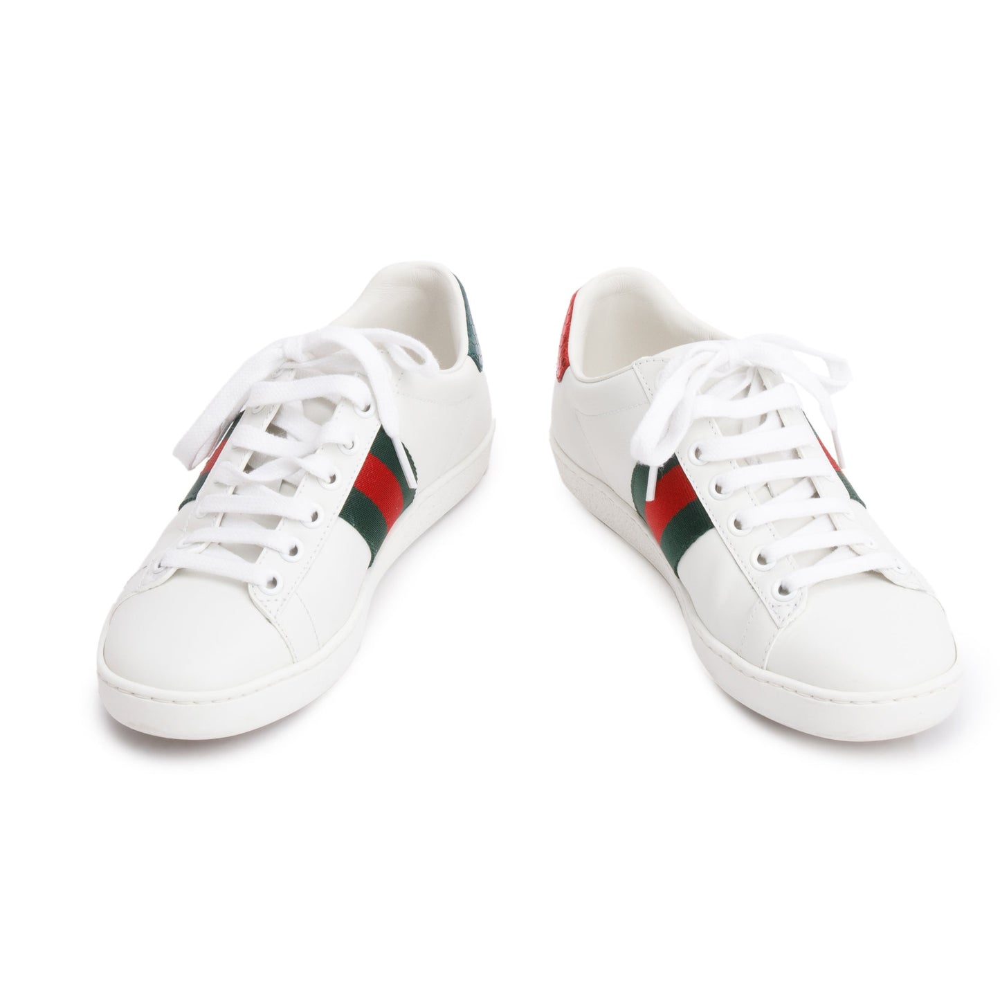 Gucci White Leather Web Ace Sneakers, Size 34
