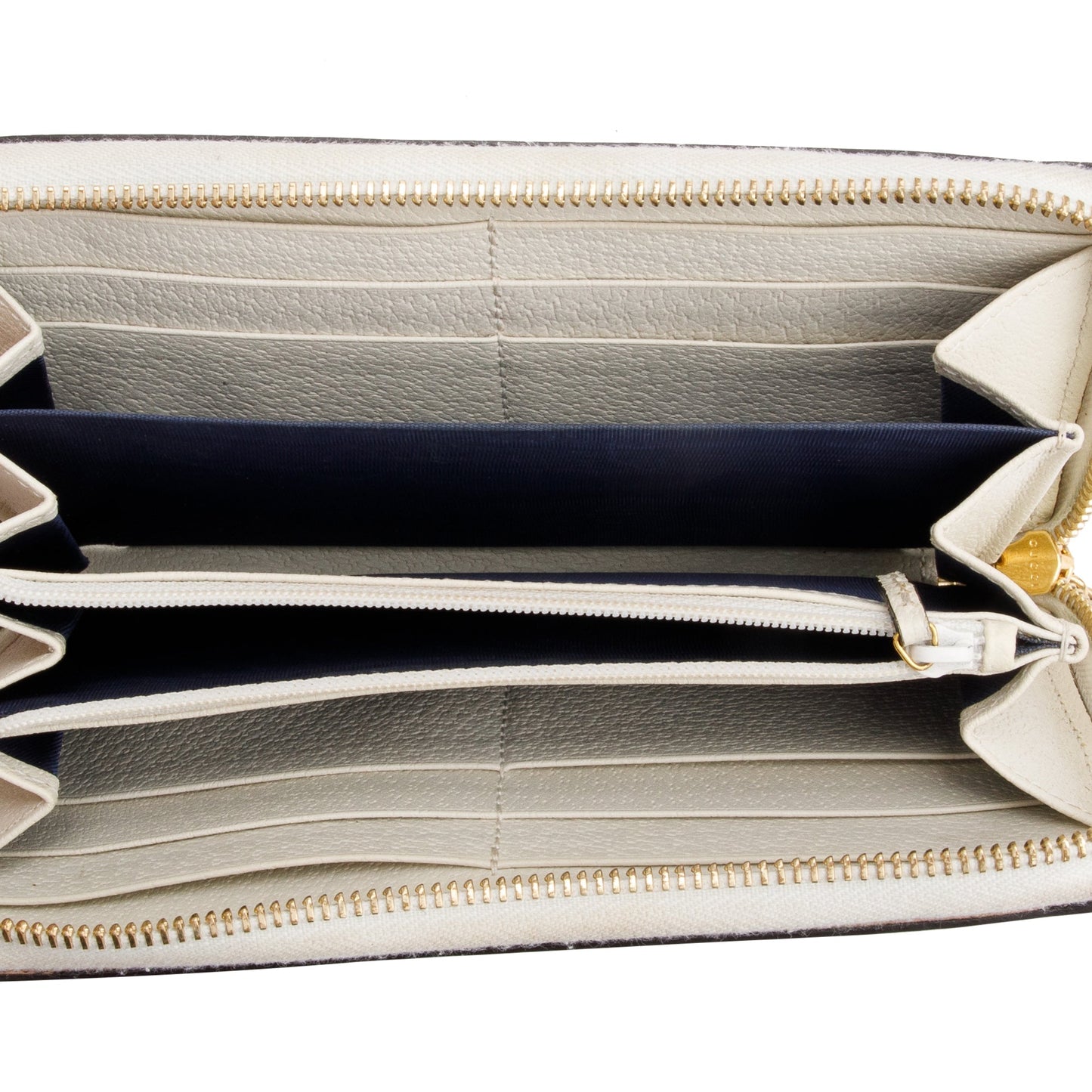 Gucci White Leather Web Ophidia GG Zip Around Wallet