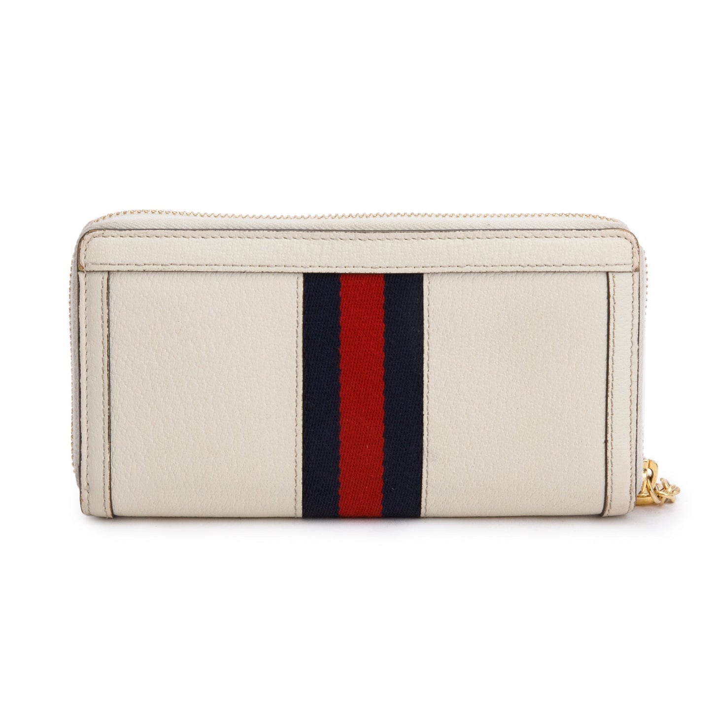 Gucci White Leather Web Ophidia GG Zip Around Wallet