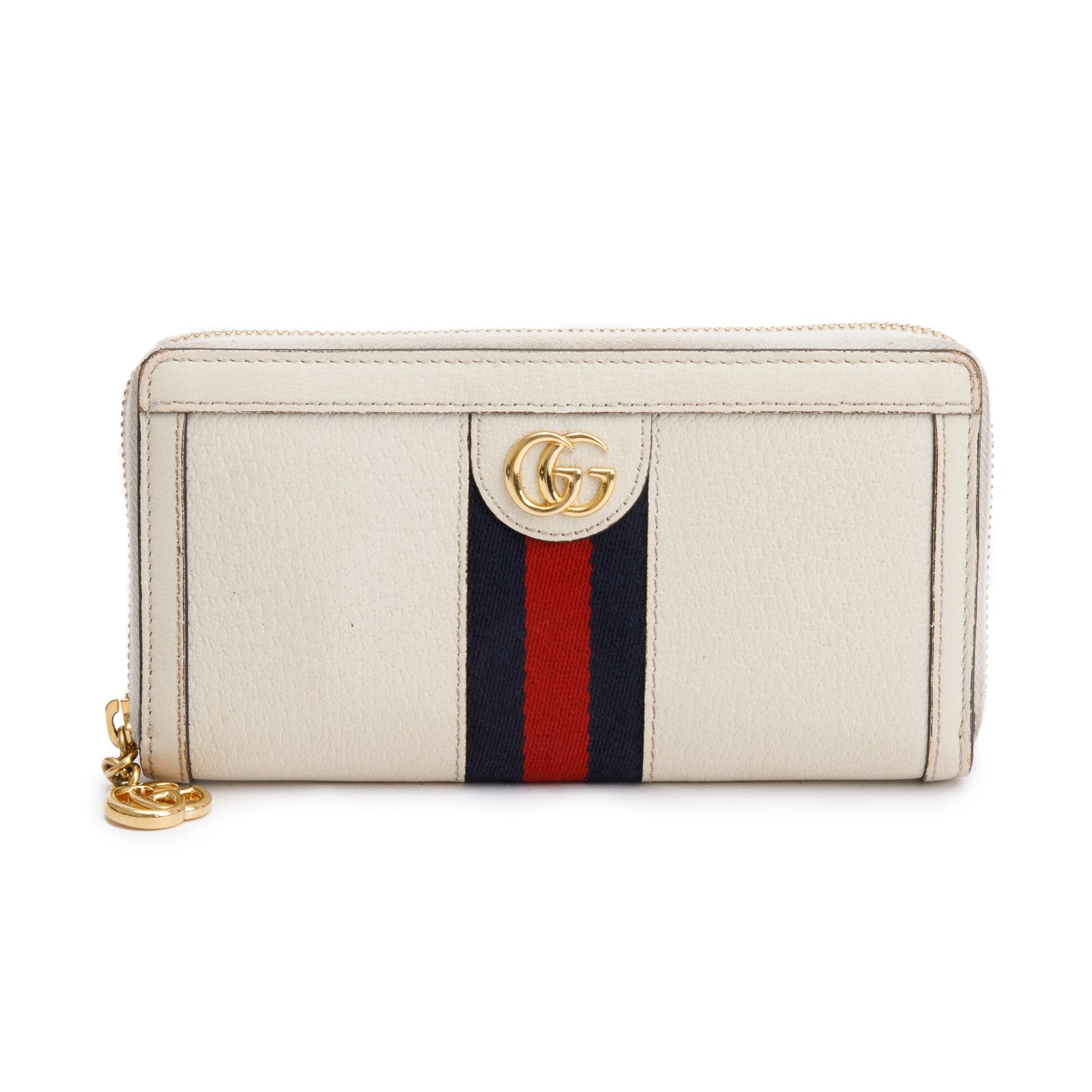 Gucci White Leather Web Ophidia GG Zip Around Wallet