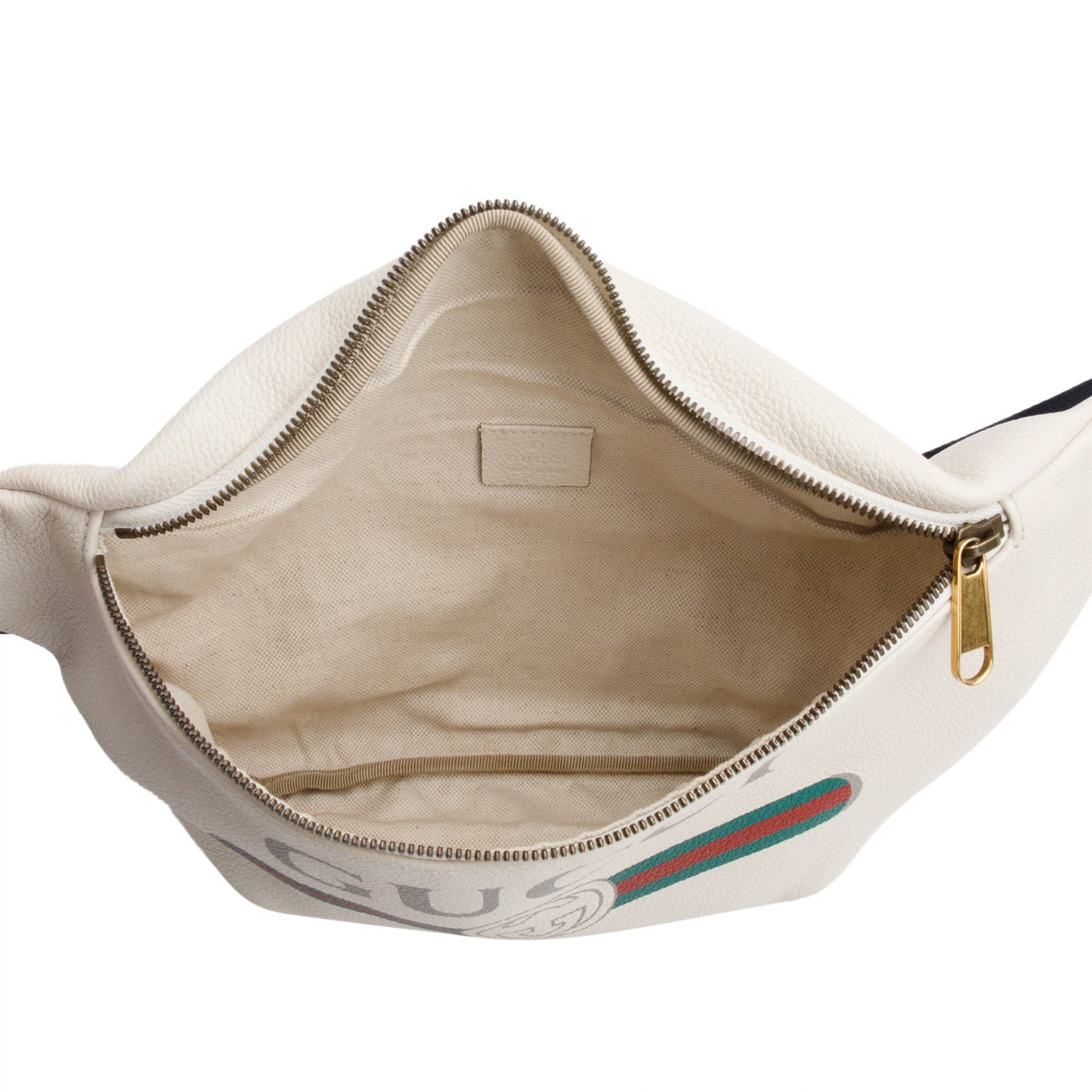 Gucci White Logo Print Calfskin Leather Large Belt Bag