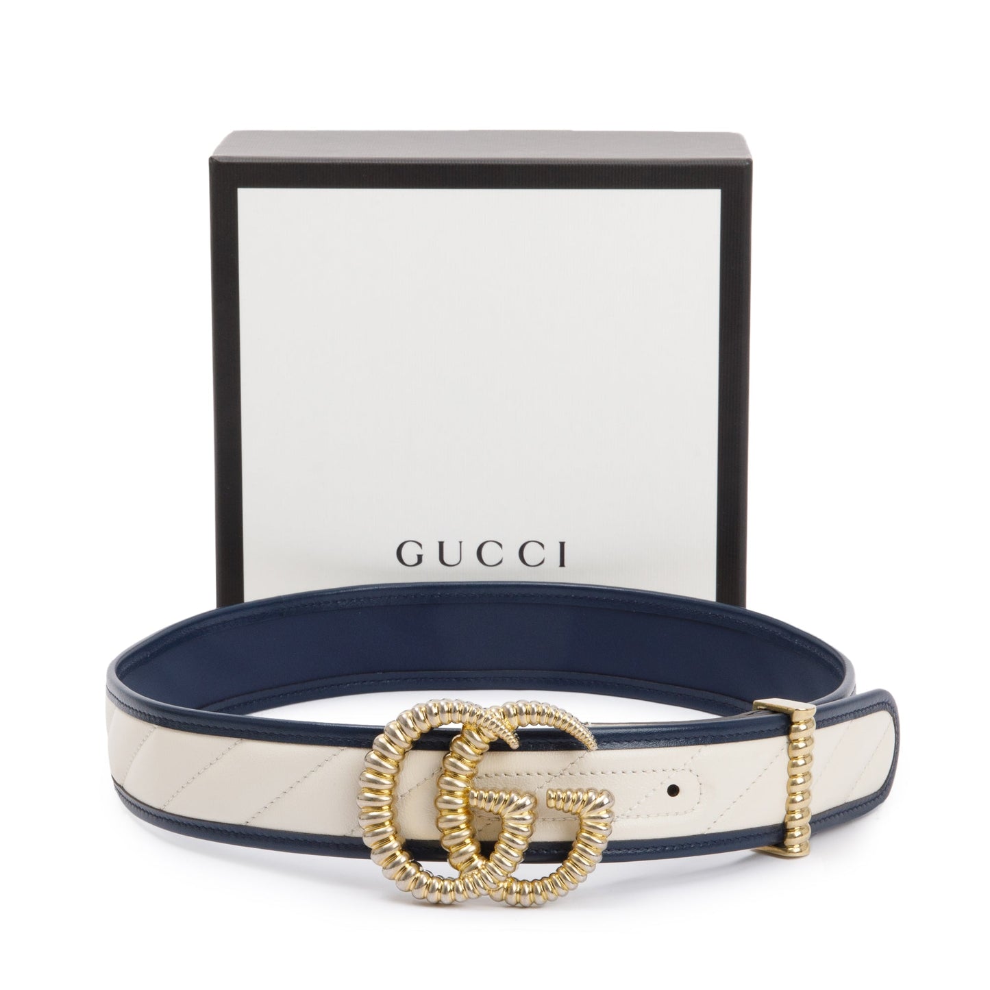 Gucci White Matelasse Diagonal Torchon Double G Buckle Belt, 80 32