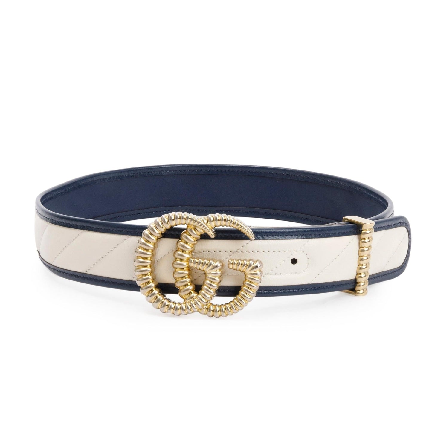 Gucci White Matelasse Diagonal Torchon Double G Buckle Belt, 80 32