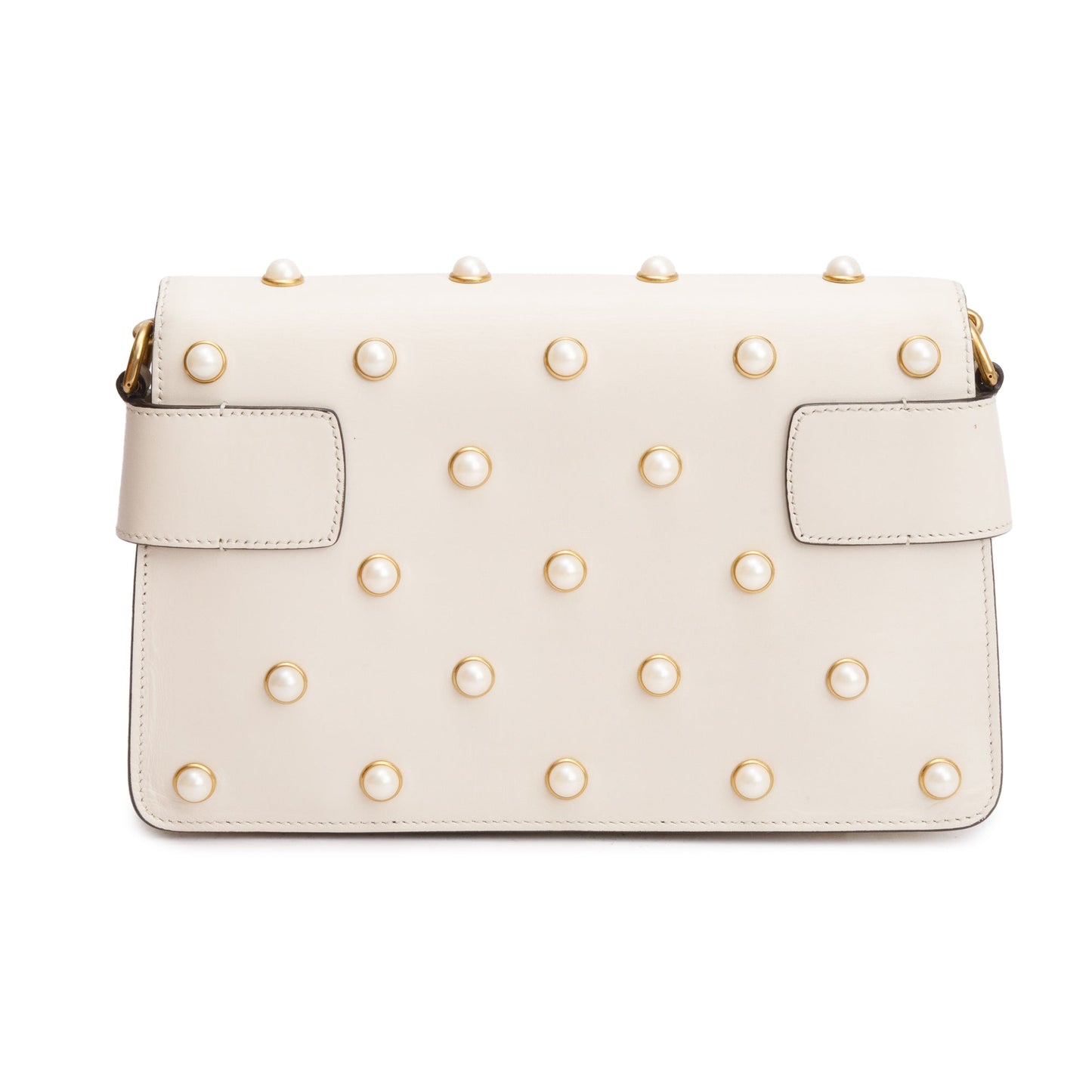 Gucci White Nappa Pearl Studded Mini Queen Margaret Broadway Shoulder Bag