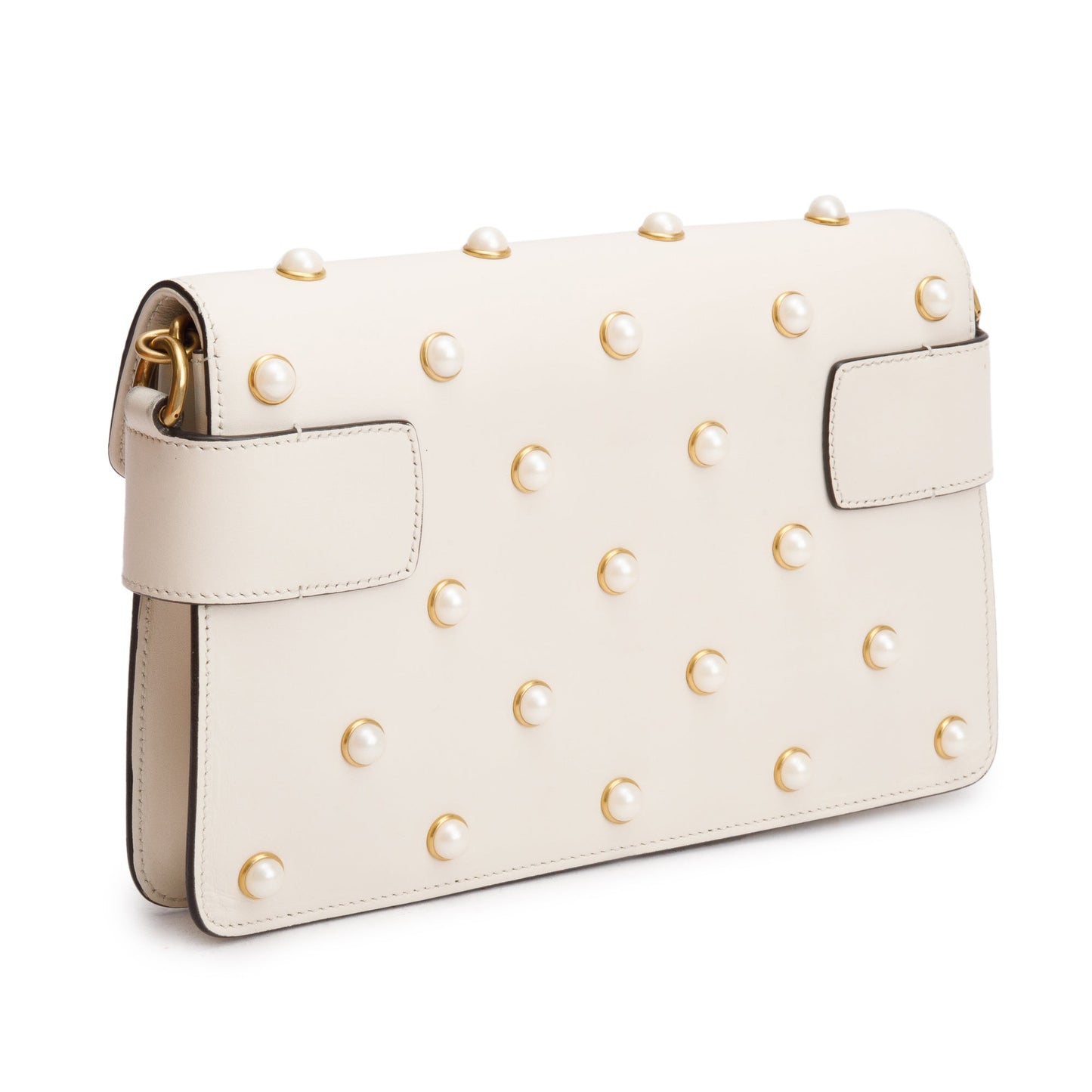 Gucci White Nappa Pearl Studded Mini Queen Margaret Broadway Shoulder Bag