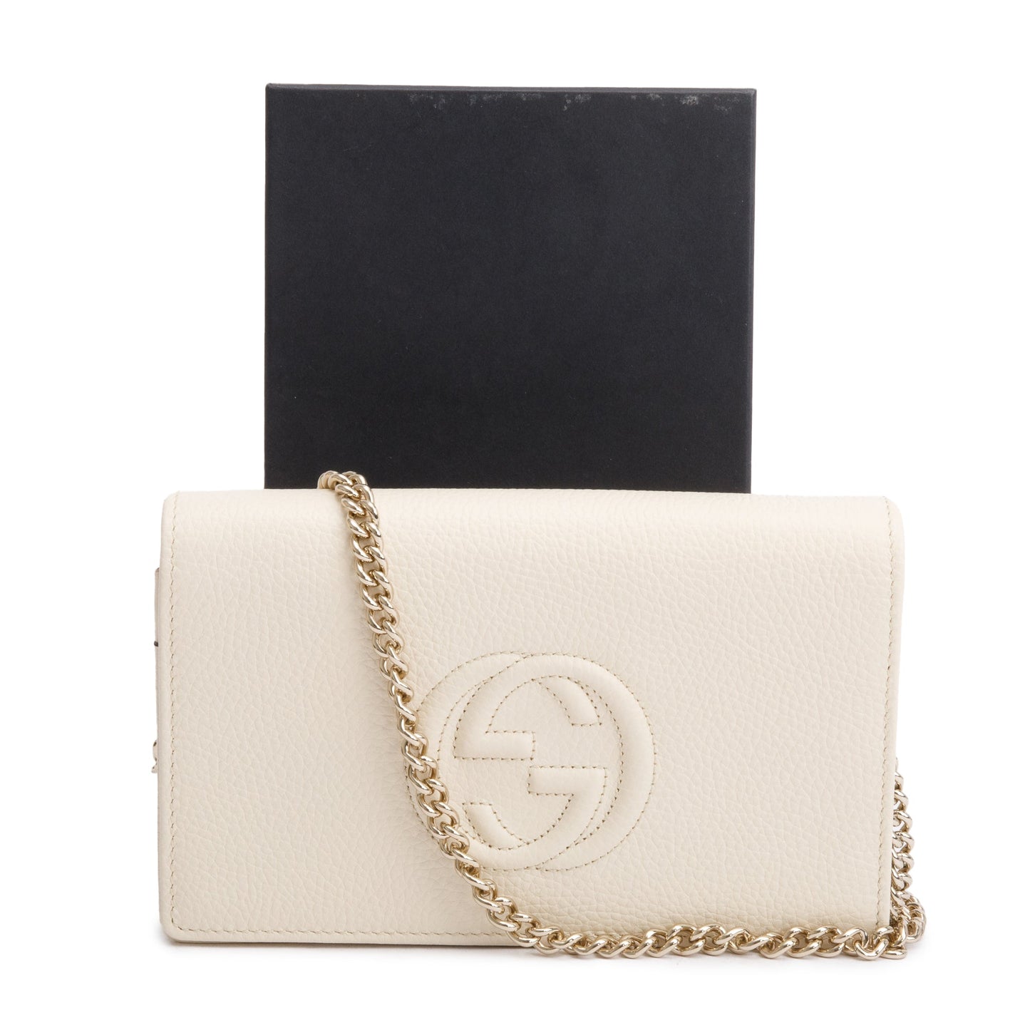 Gucci White Pebbled Calfskin Soho Wallet On Chain