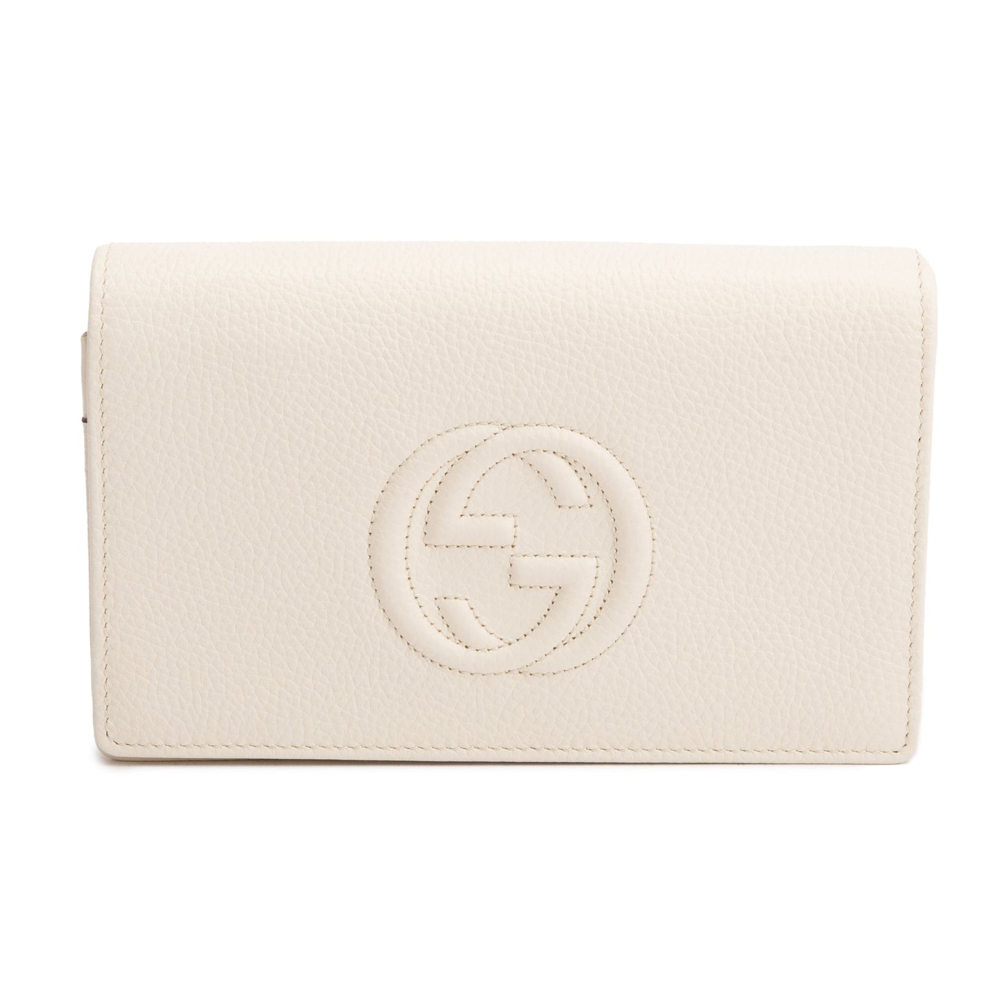 Gucci White Pebbled Calfskin Soho Wallet On Chain