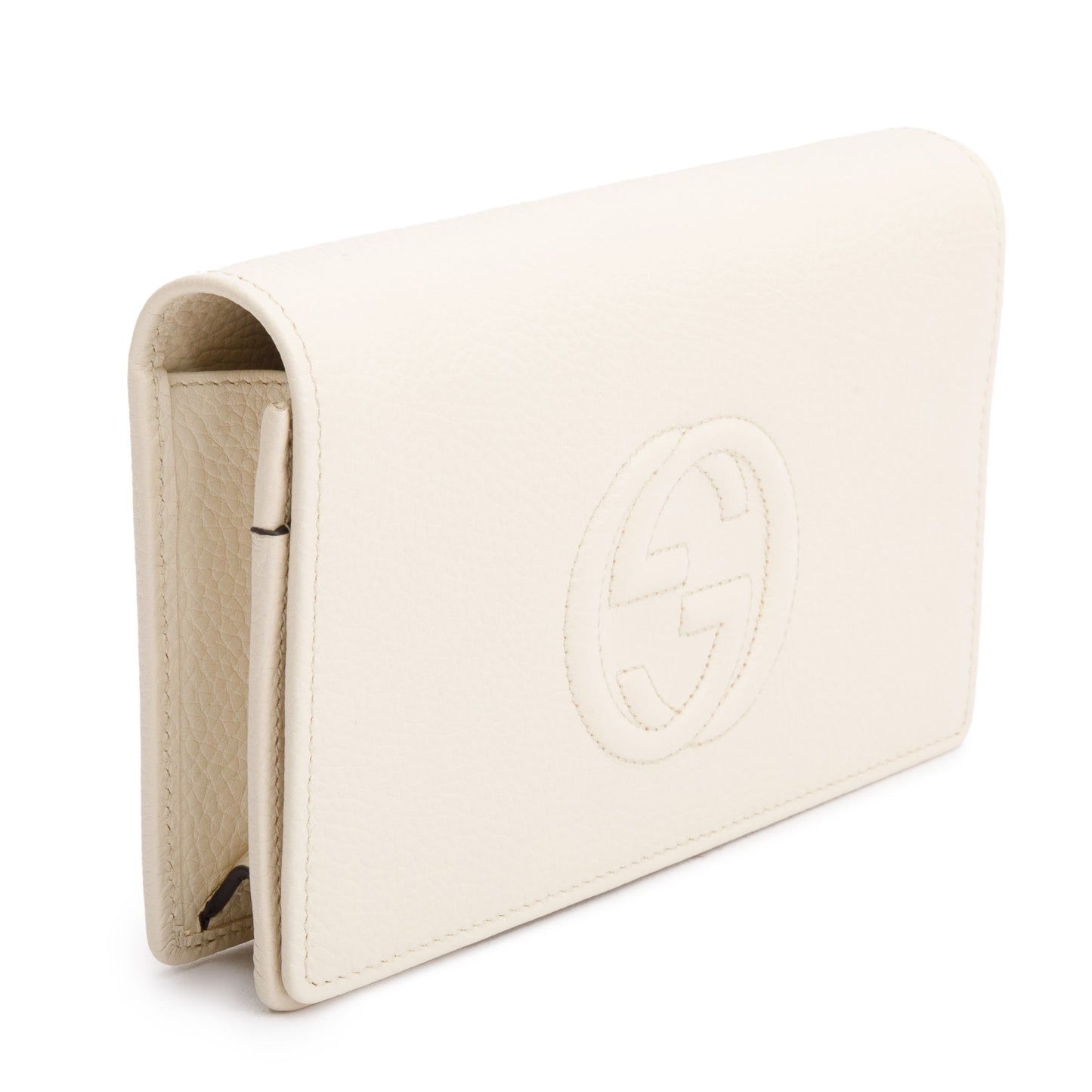 Gucci White Pebbled Calfskin Soho Wallet On Chain