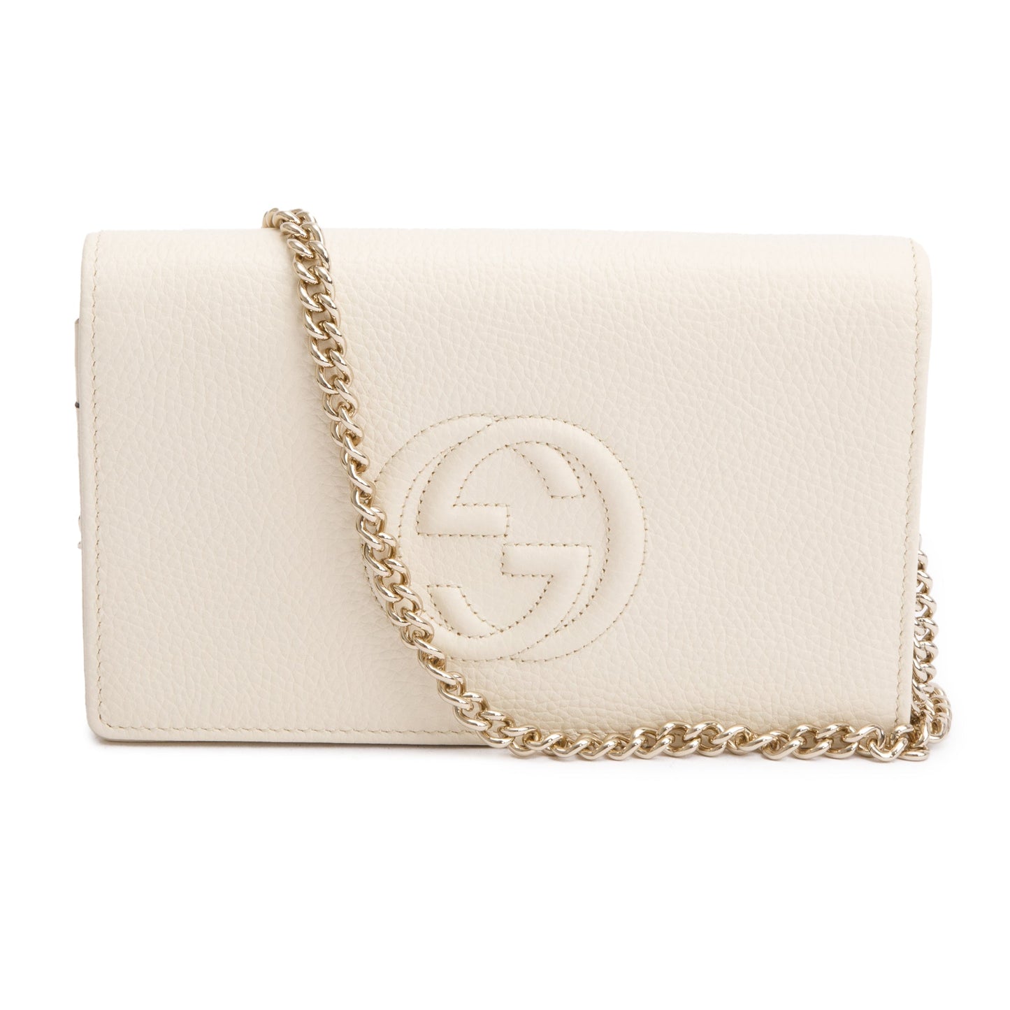 Gucci White Pebbled Calfskin Soho Wallet On Chain
