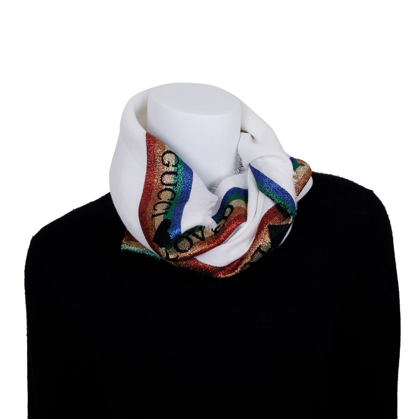 Gucci White Rainbow Striped Scarf