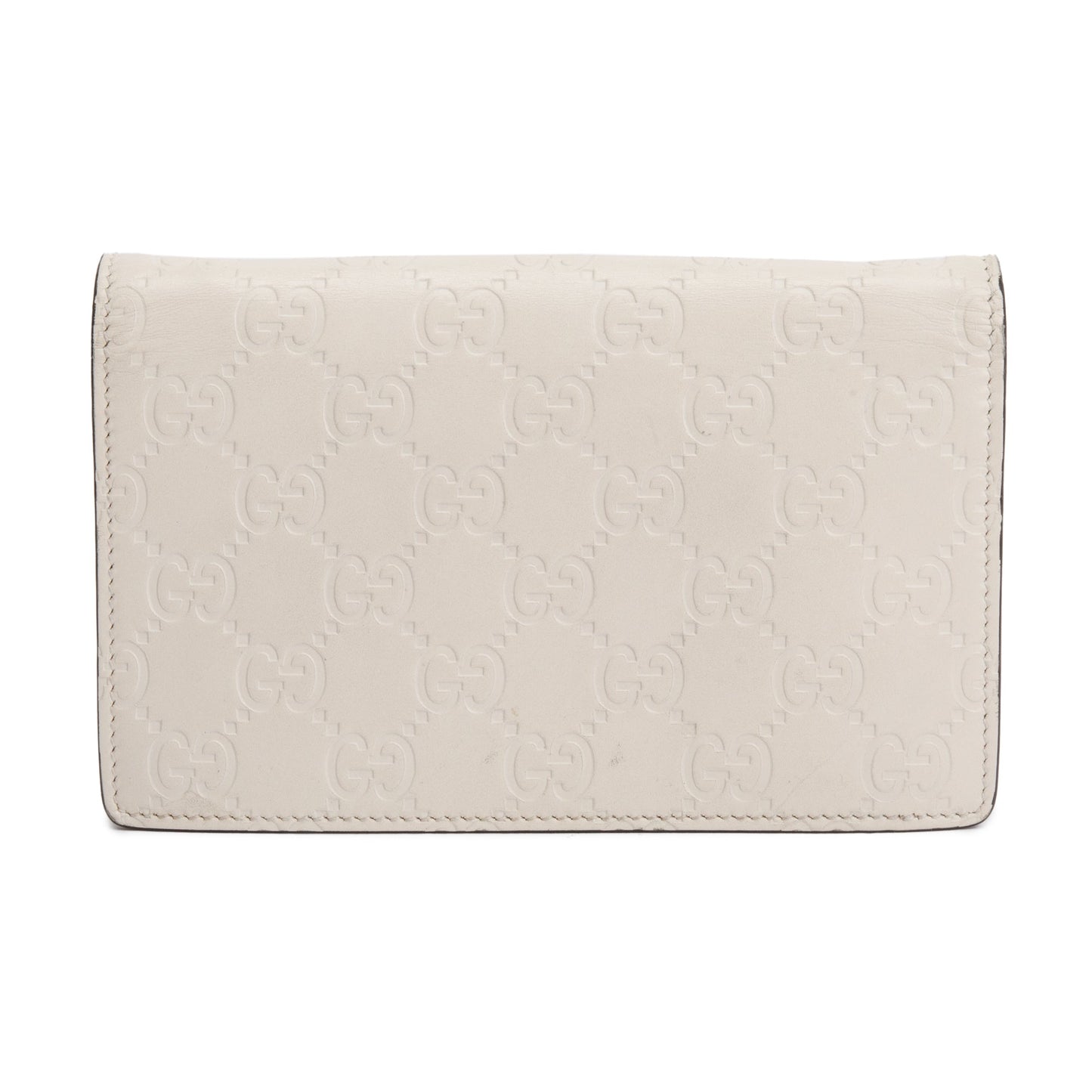 Gucci White Signature Leather Cherry Mini Wallet On Chain