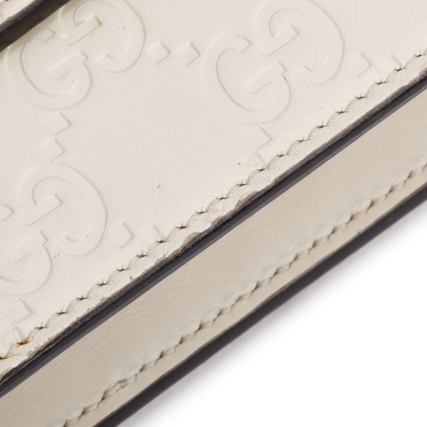 Gucci White Signature Leather Cherry Mini Wallet On Chain