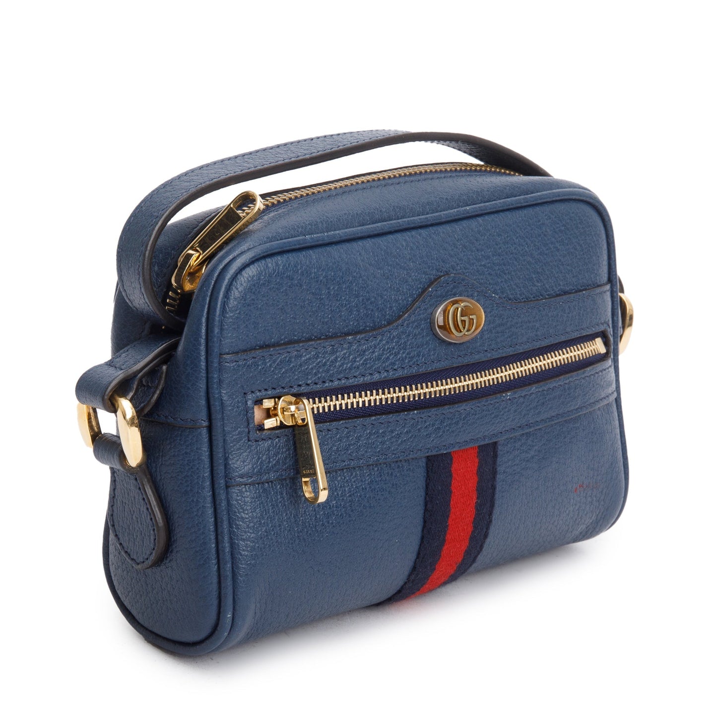 Gucci Blue Textured Dollar Calfskin Leather Mini Ophidia Crossbody Bag
