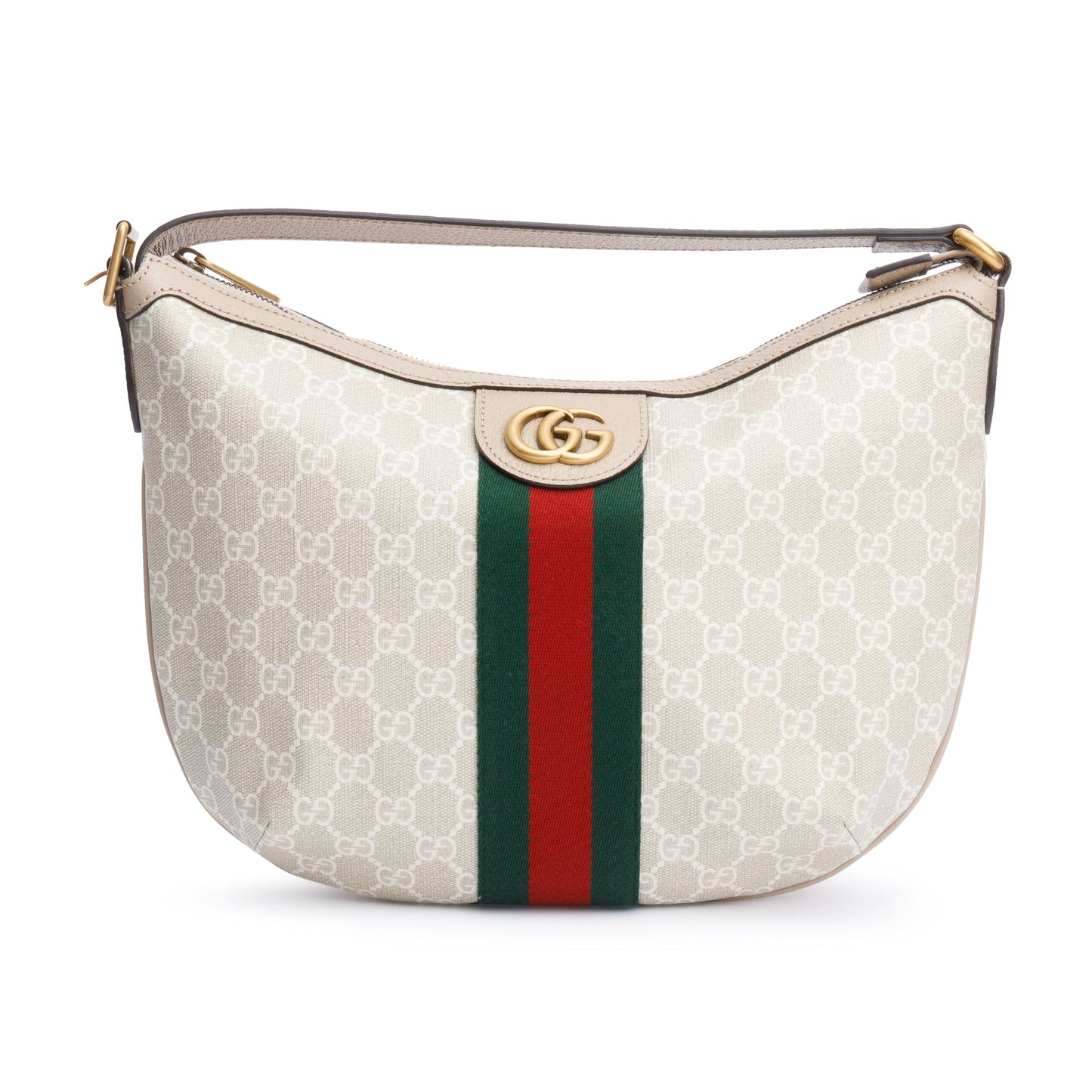Gucci White/Beige GG Supreme Web Small Ophidia Half Moon Hobo