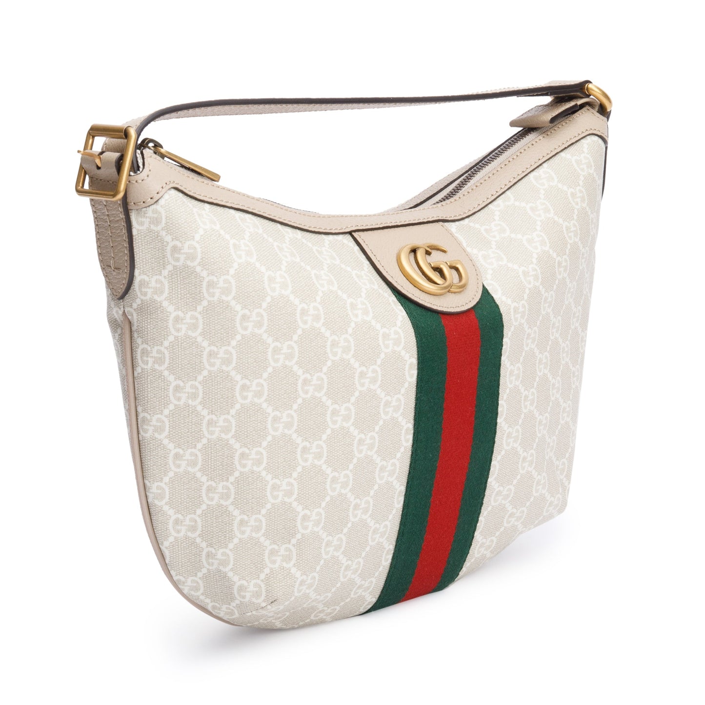 Gucci White/Beige GG Supreme Web Small Ophidia Half Moon Hobo