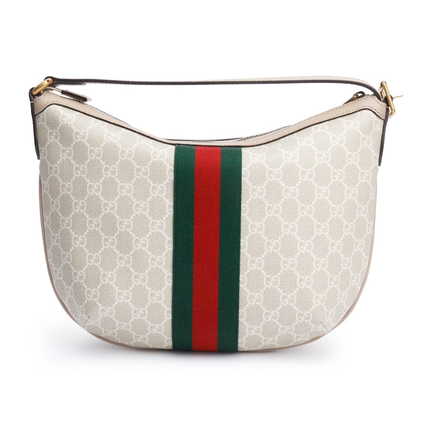 Gucci White/Beige GG Supreme Web Small Ophidia Half Moon Hobo