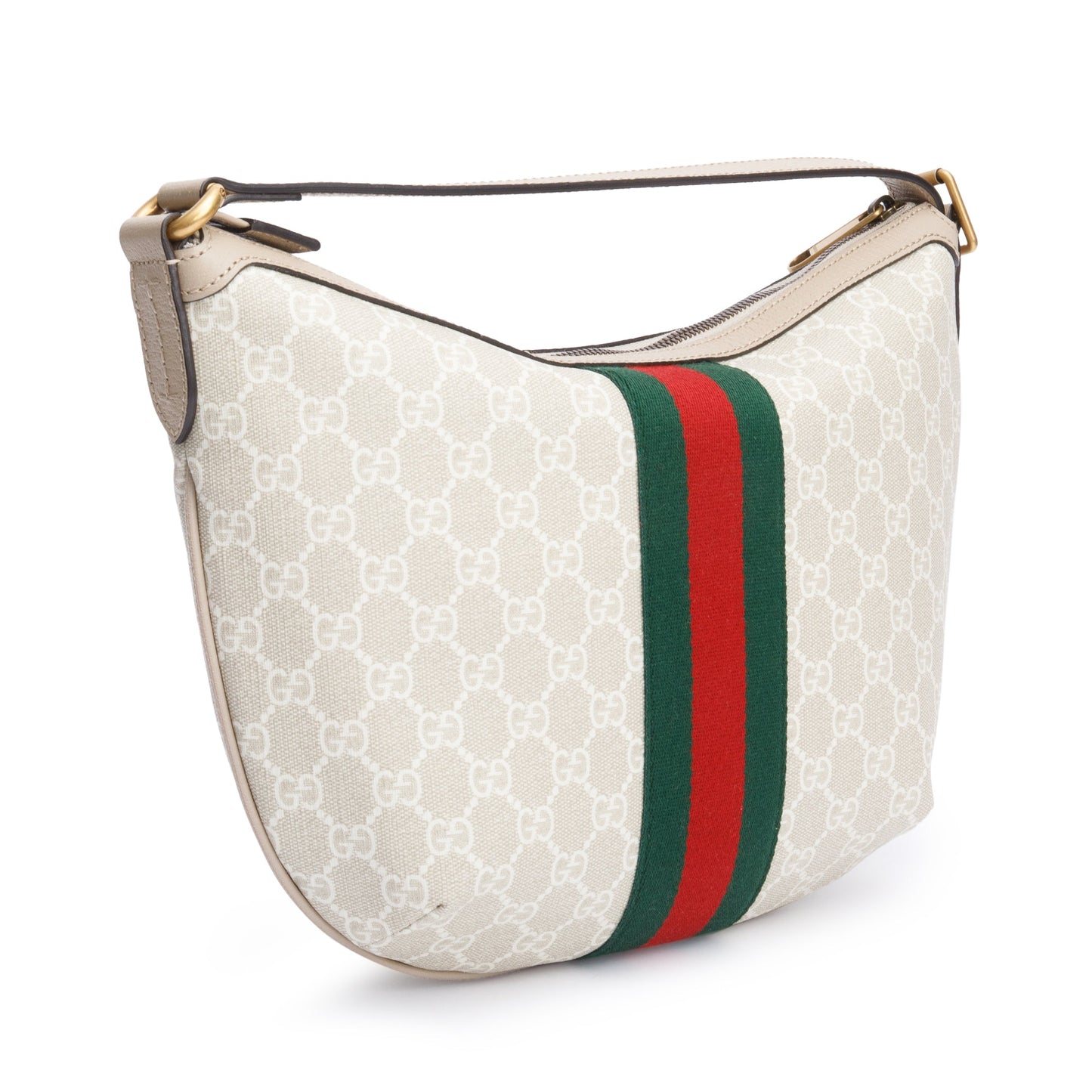 Gucci White/Beige GG Supreme Web Small Ophidia Half Moon Hobo