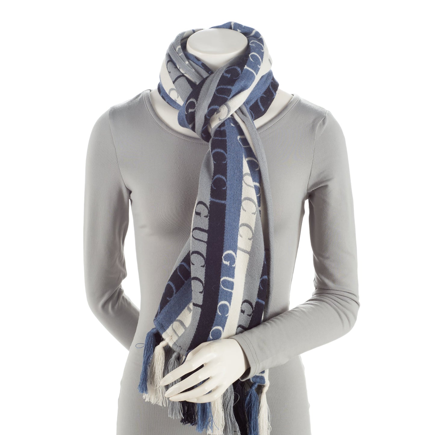 Gucci Wool Cotton Logo Wood Stripes Scarf (SHF-sad1An)