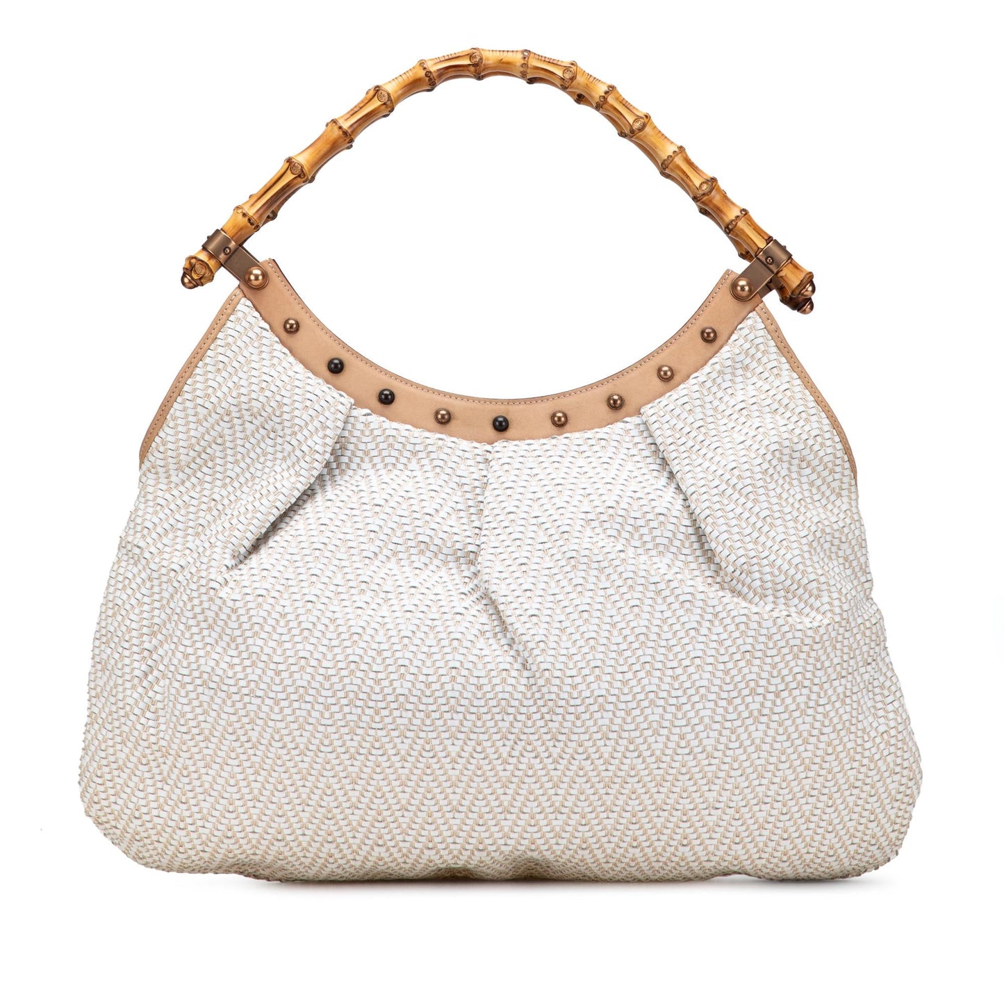 Gucci Woven Leather Bamboo Studded Hobo