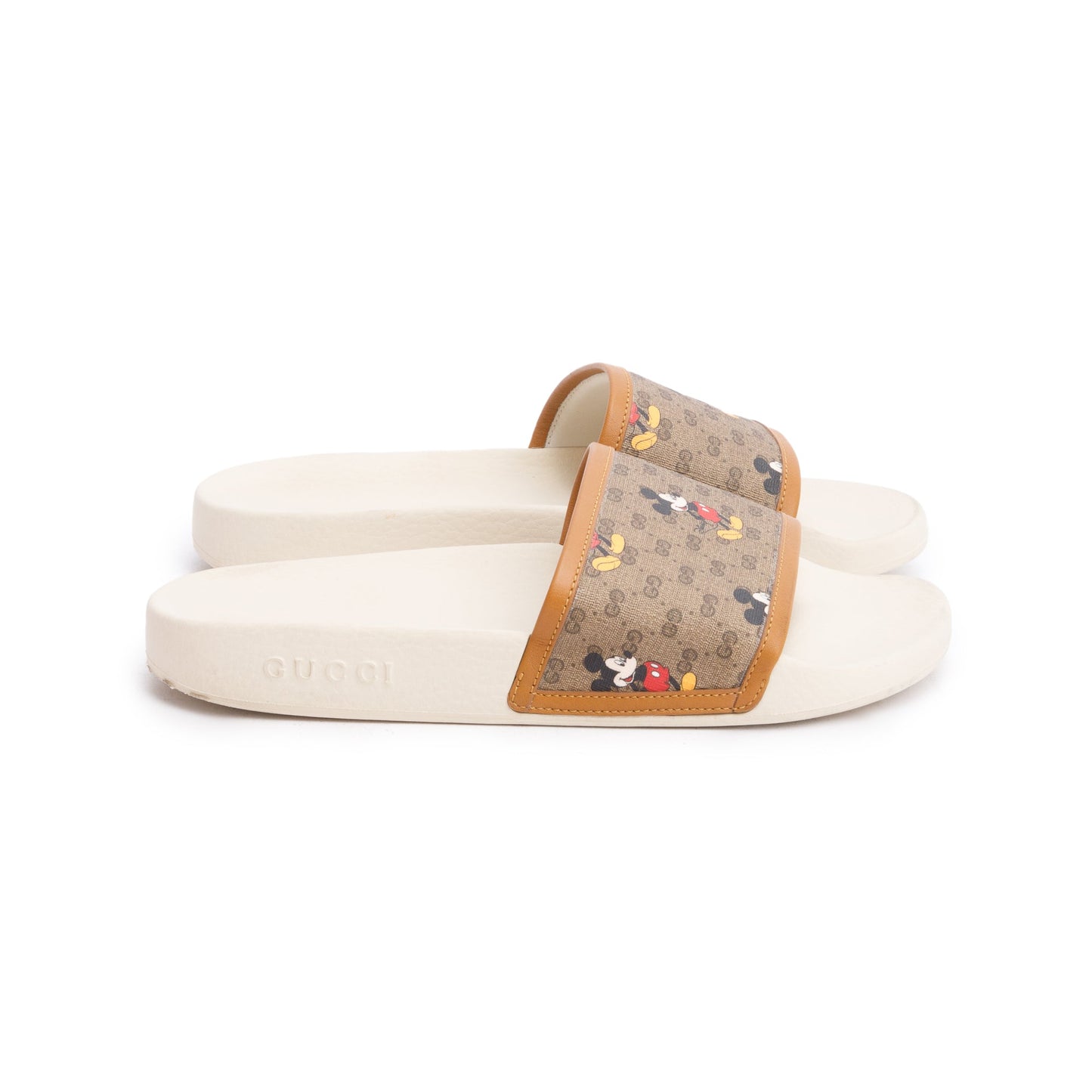 Gucci X Disney Mickey Mouse Micro GG Supreme Canvas White Rubber Slide Sandals, Size 5