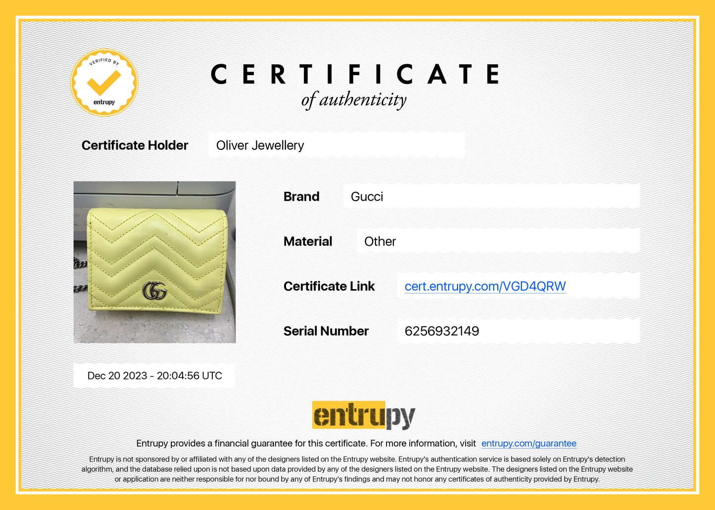 Gucci Yellow GG Marmont Matelasse Leather Mini Wallet On Chain