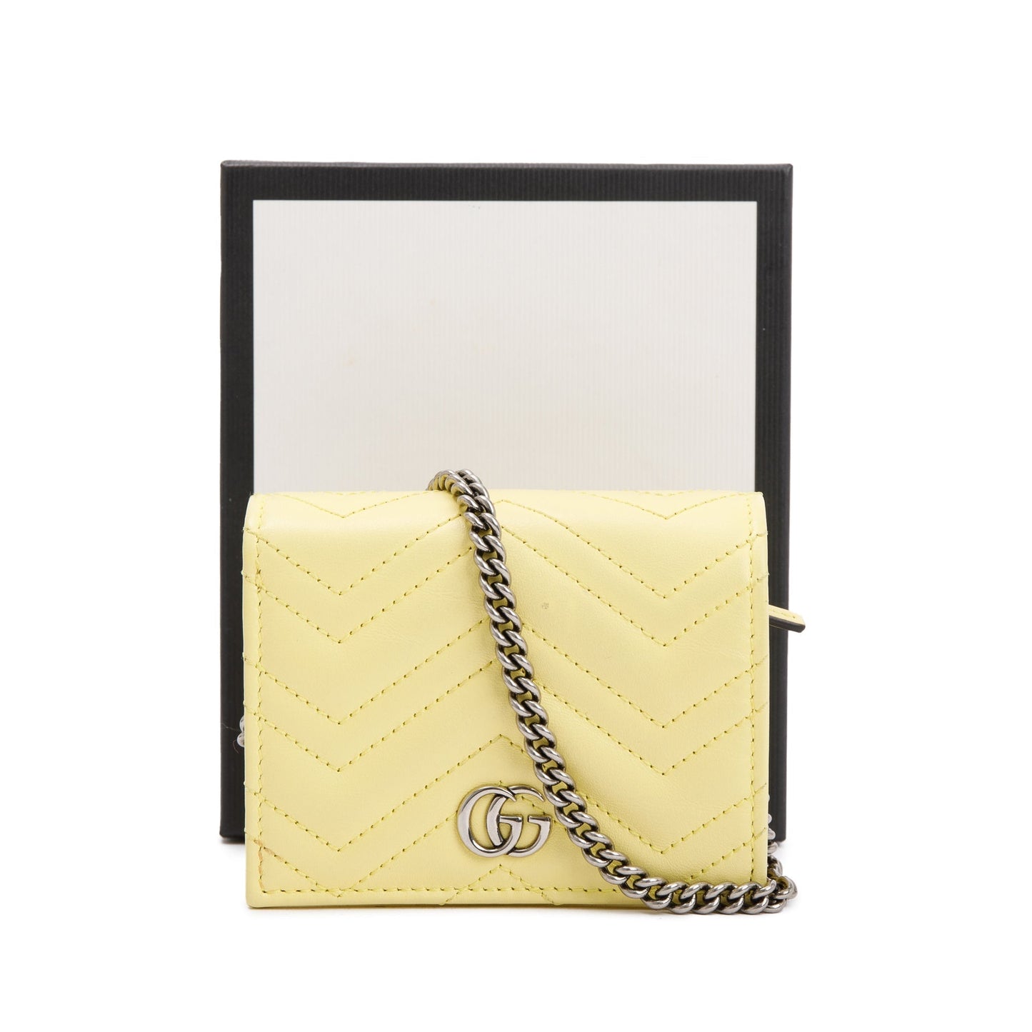 Gucci Yellow GG Marmont Matelasse Leather Mini Wallet On Chain