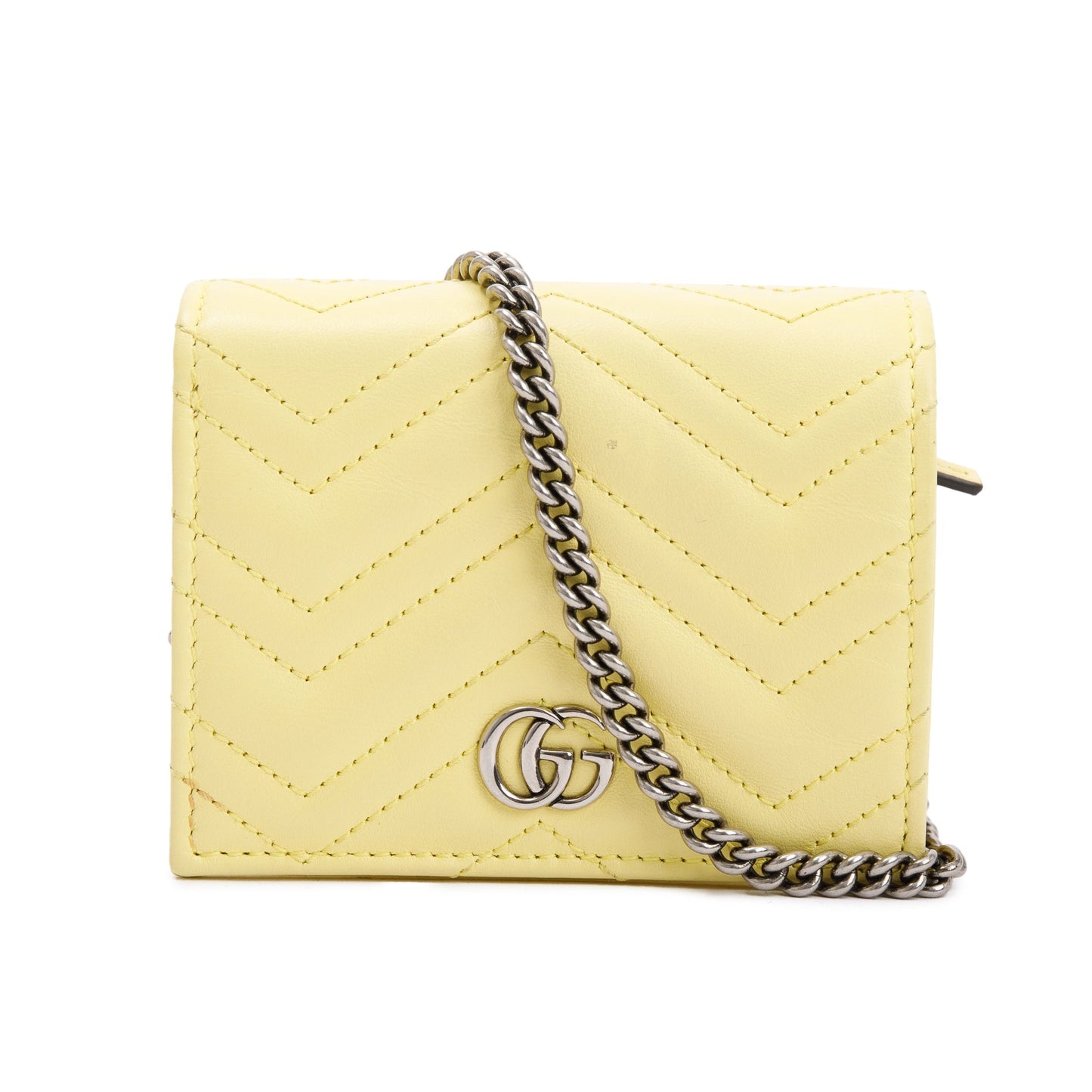 Gucci Yellow GG Marmont Matelasse Leather Mini Wallet On Chain