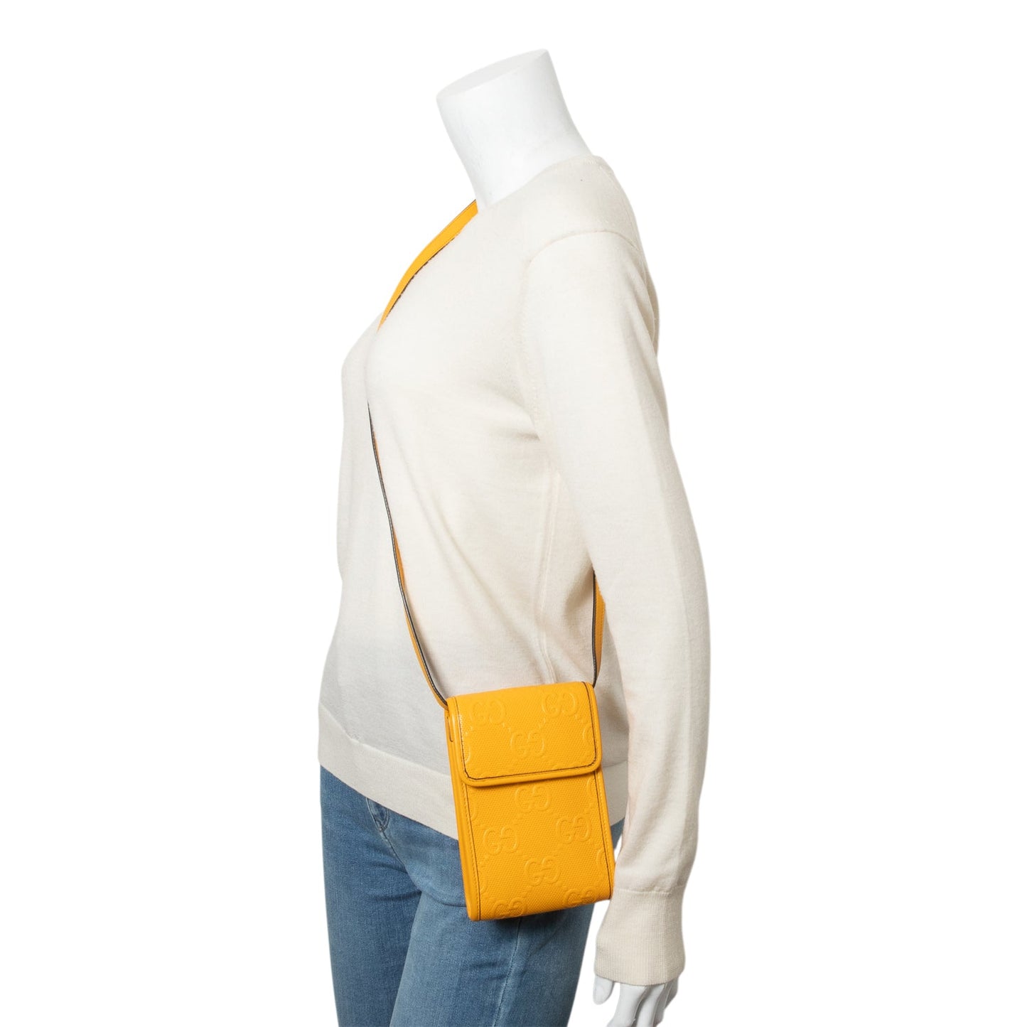 Gucci Yellow GG Tennis Embossed Leather Mini Flap Crossbody Bag