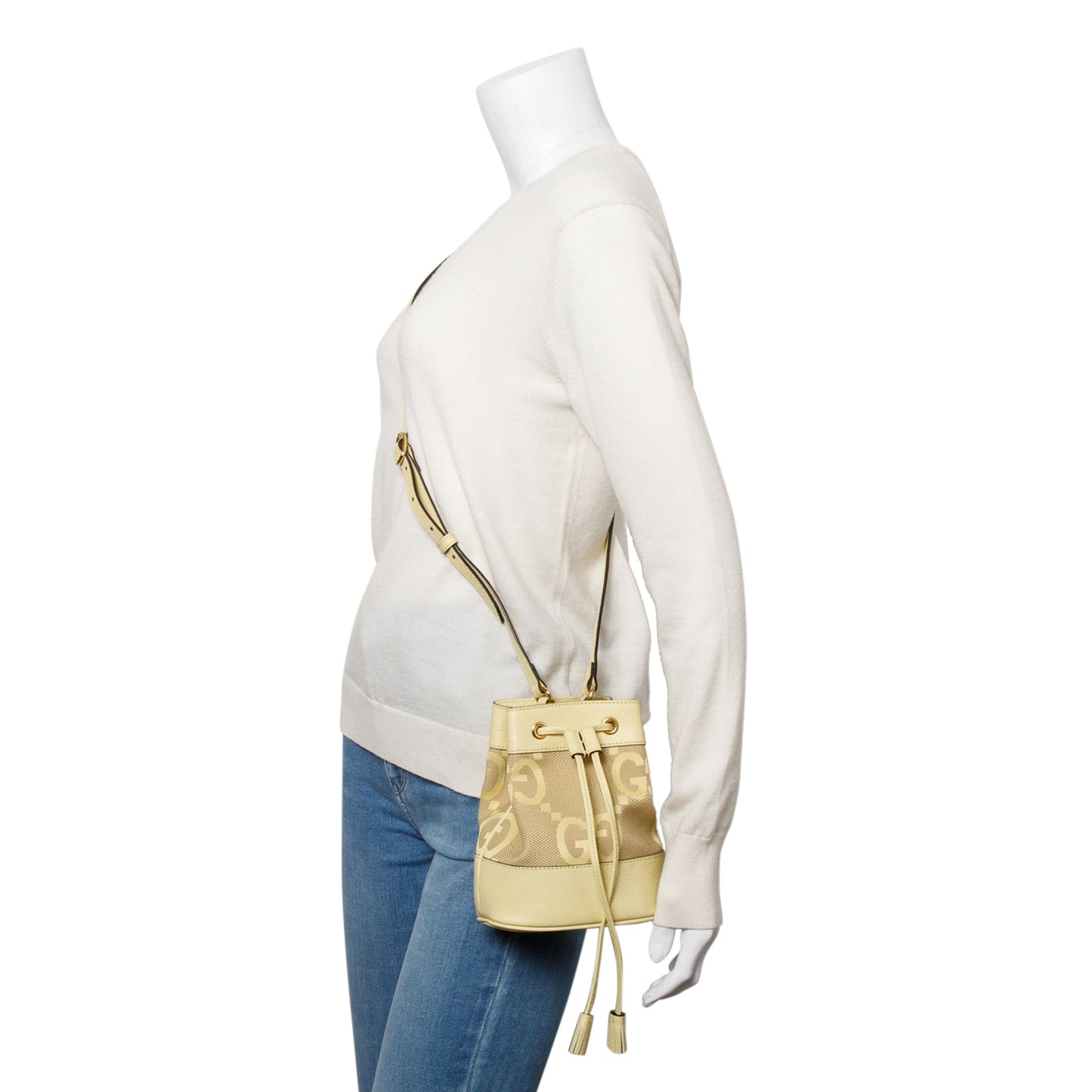 Gucci Yellow Jumbo GG Canvas & Leather Ophidia Mini Bucket Bag
