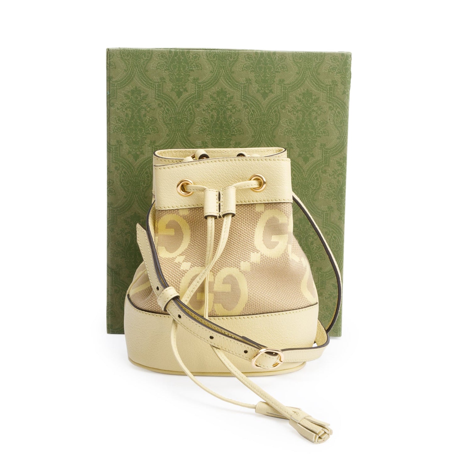 Gucci Yellow Jumbo GG Canvas & Leather Ophidia Mini Bucket Bag