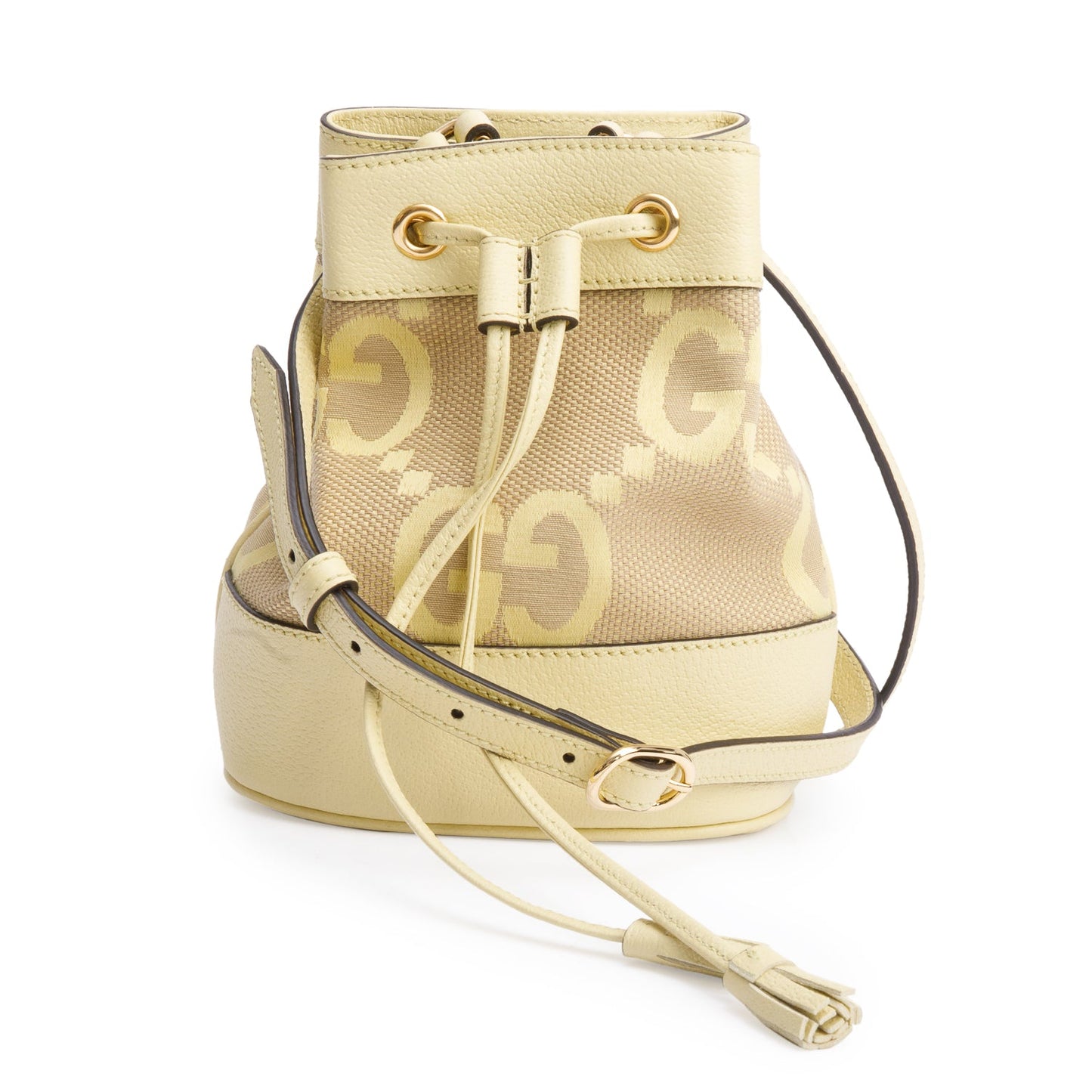 Gucci Yellow Jumbo GG Canvas & Leather Ophidia Mini Bucket Bag