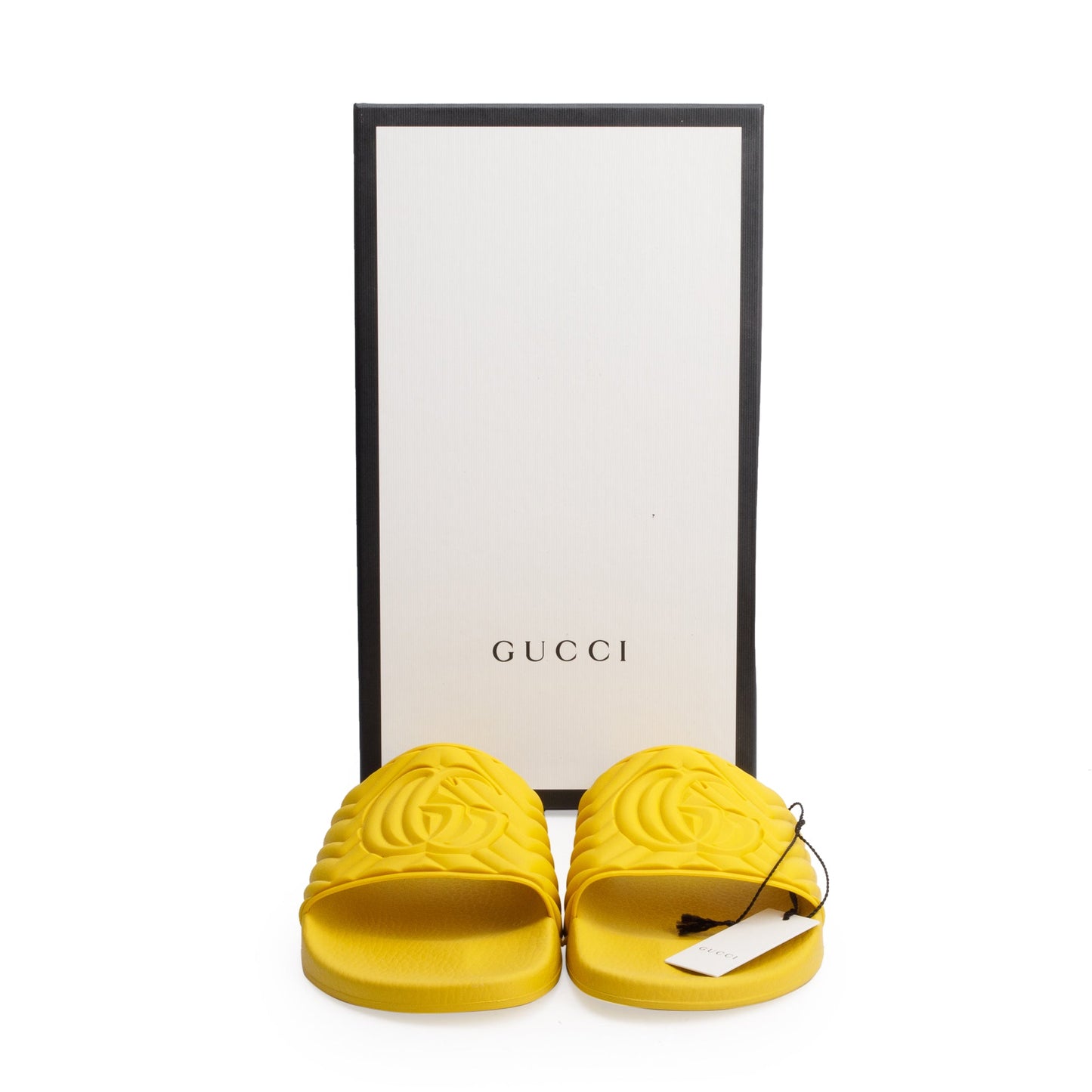 Gucci Yellow Rubber Double G Logo Slides , Size 11