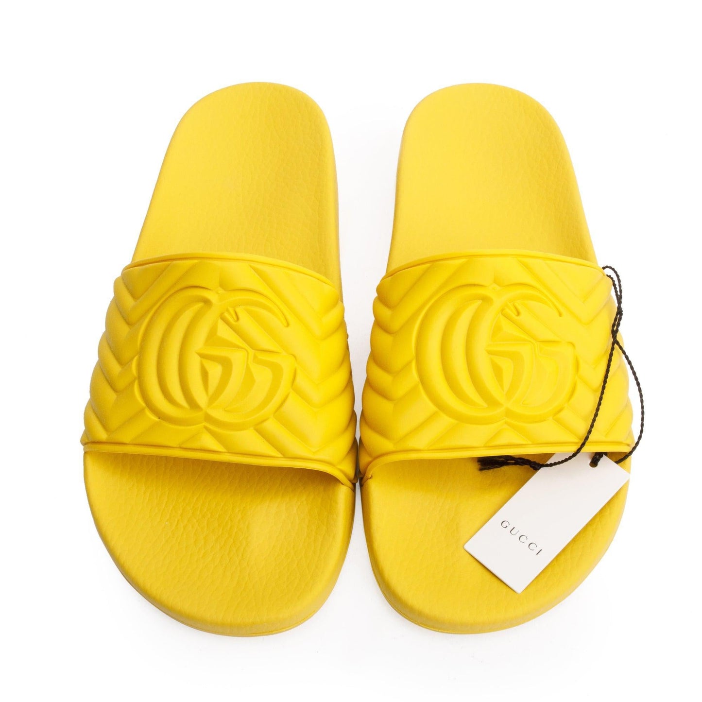 Gucci Yellow Rubber Double G Logo Slides , Size 11