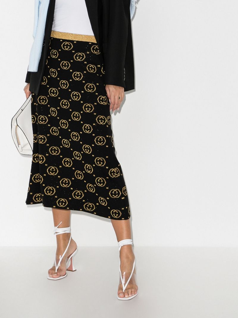 GUCCI GG Jacquard LamÃ© Wool Skirt