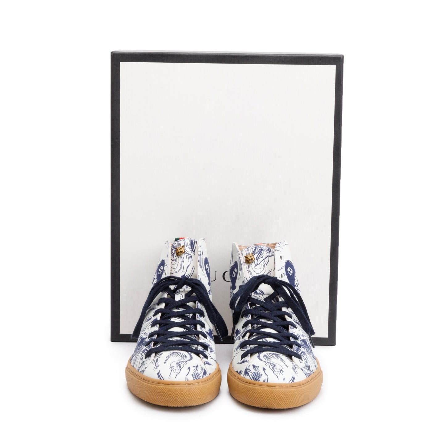 Gucci x Disney White/Blue Canvas Web Seas Storm High-Top Sneakers, Size 10